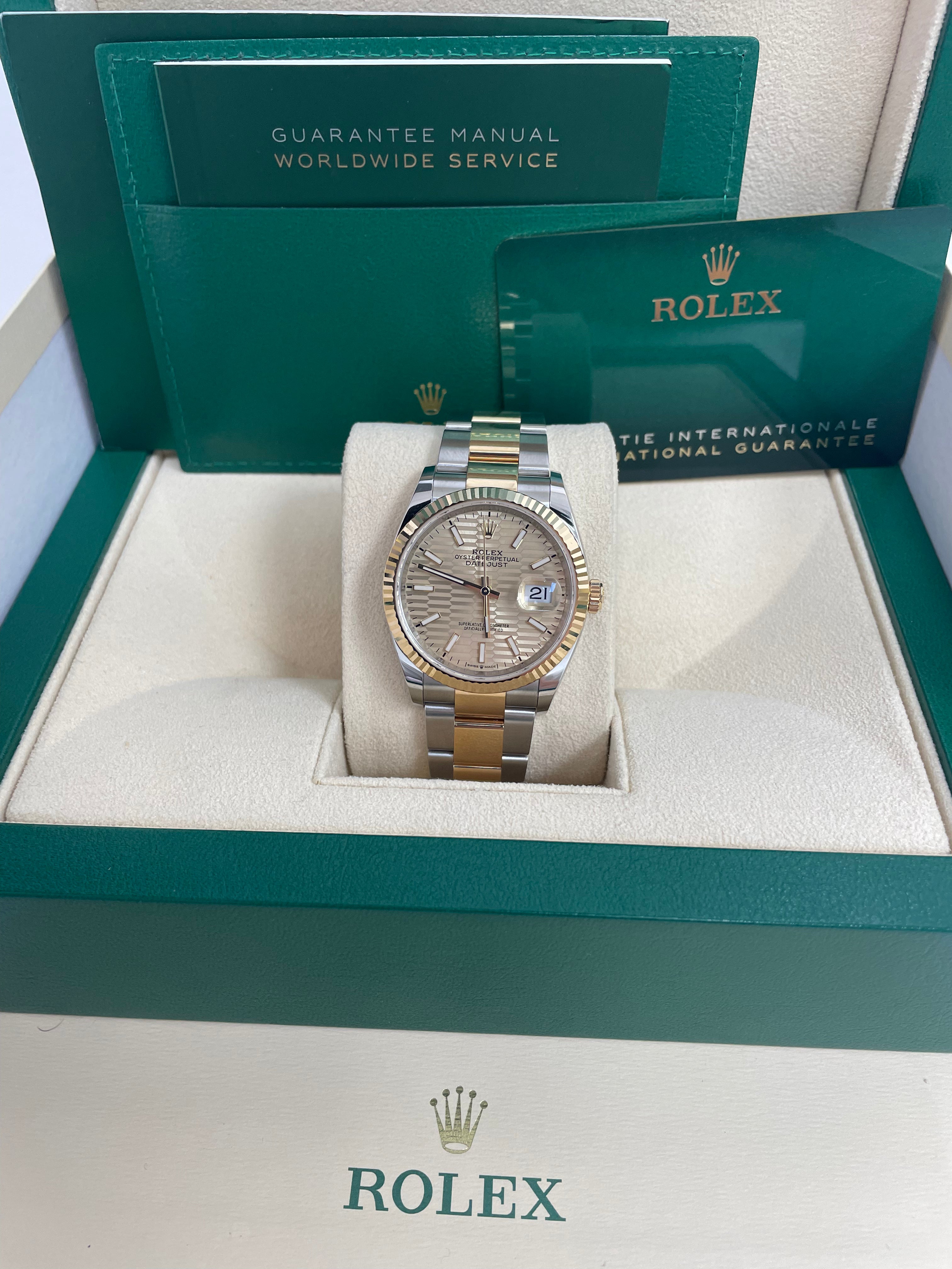 Rolex Datejust 36 Men's Watch - 18K Yellow Gold & Stainless Steel, Golden Fluted Motif Dial, Domed Bezel, Oyster Bracelet (Ref. 126233) | Luxury Dress Watch for Business, Weddings & Special Occasions