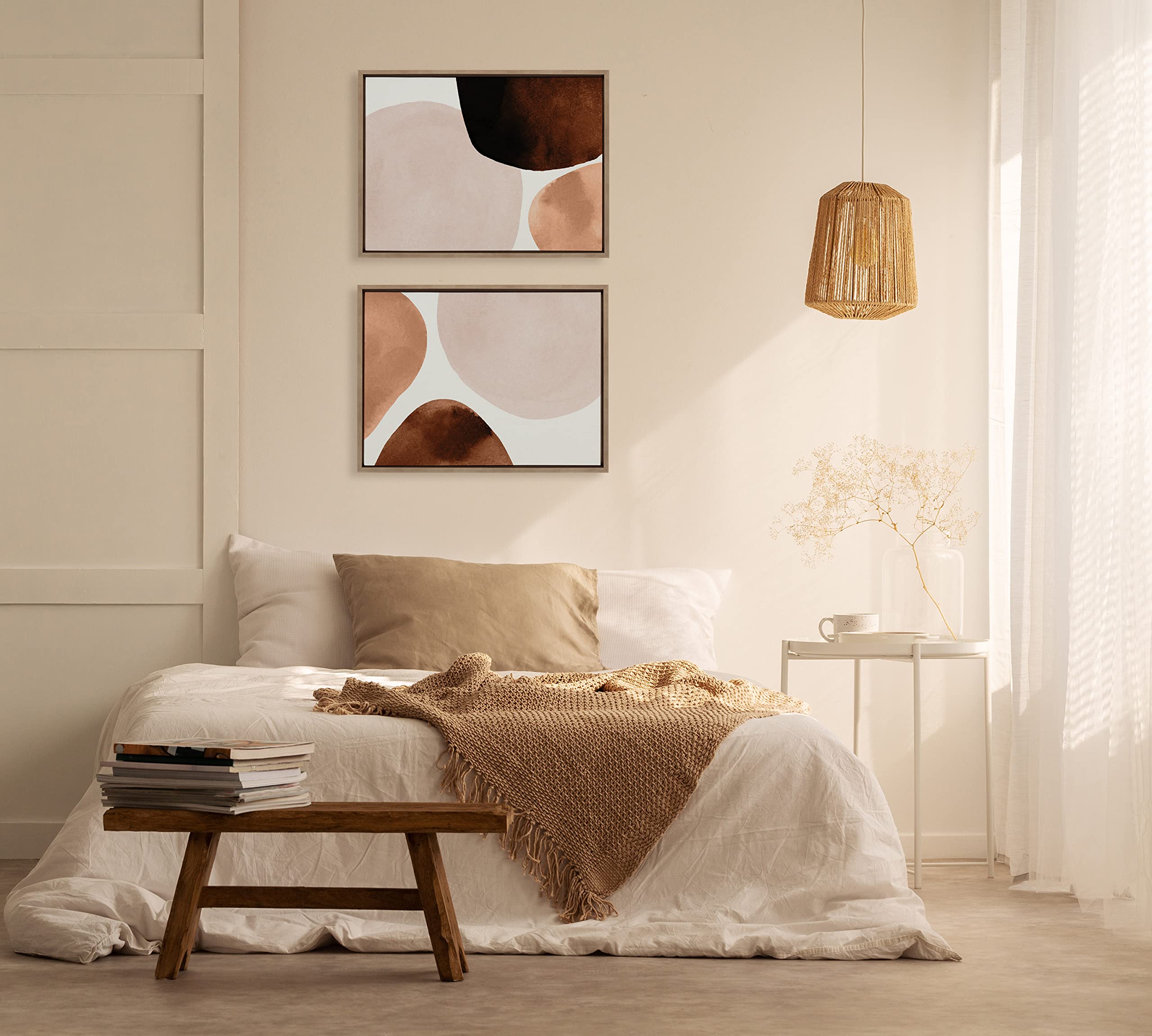 Amy Lighthall Framed Canvas Wall Art Set - Abstract Gold Sylvie Shapes I & II Prints (18x24 inches, Set of 2) | Modern Home Decor for Living Room, Bedroom & Office