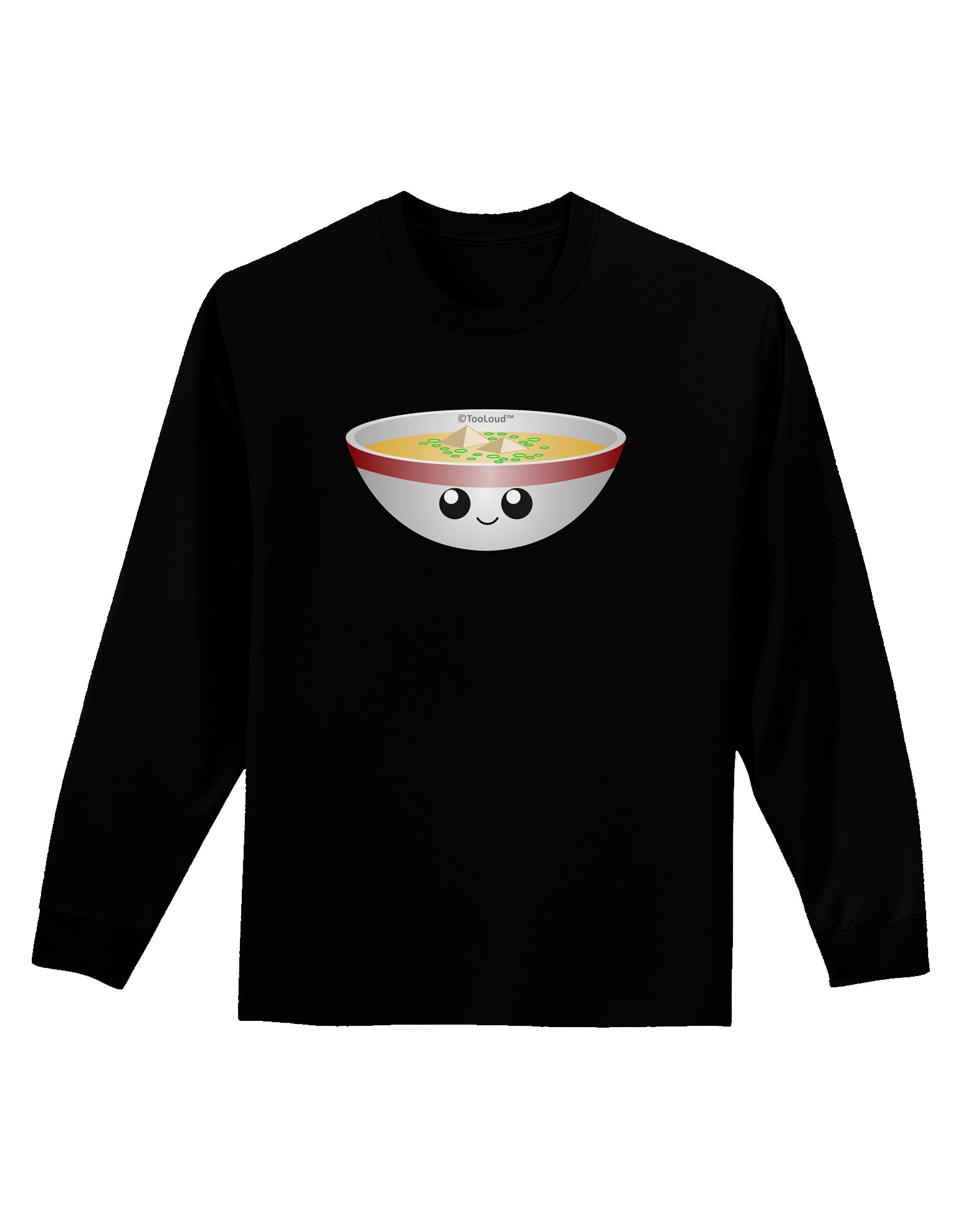 TOOLOUD Cute Miso Soup Bowl Print Adult Long Sleeve Dark T-Shirt - Comfortable Graphic Tee for Casual Wear, Anime Lovers & Japanese Food Fans
