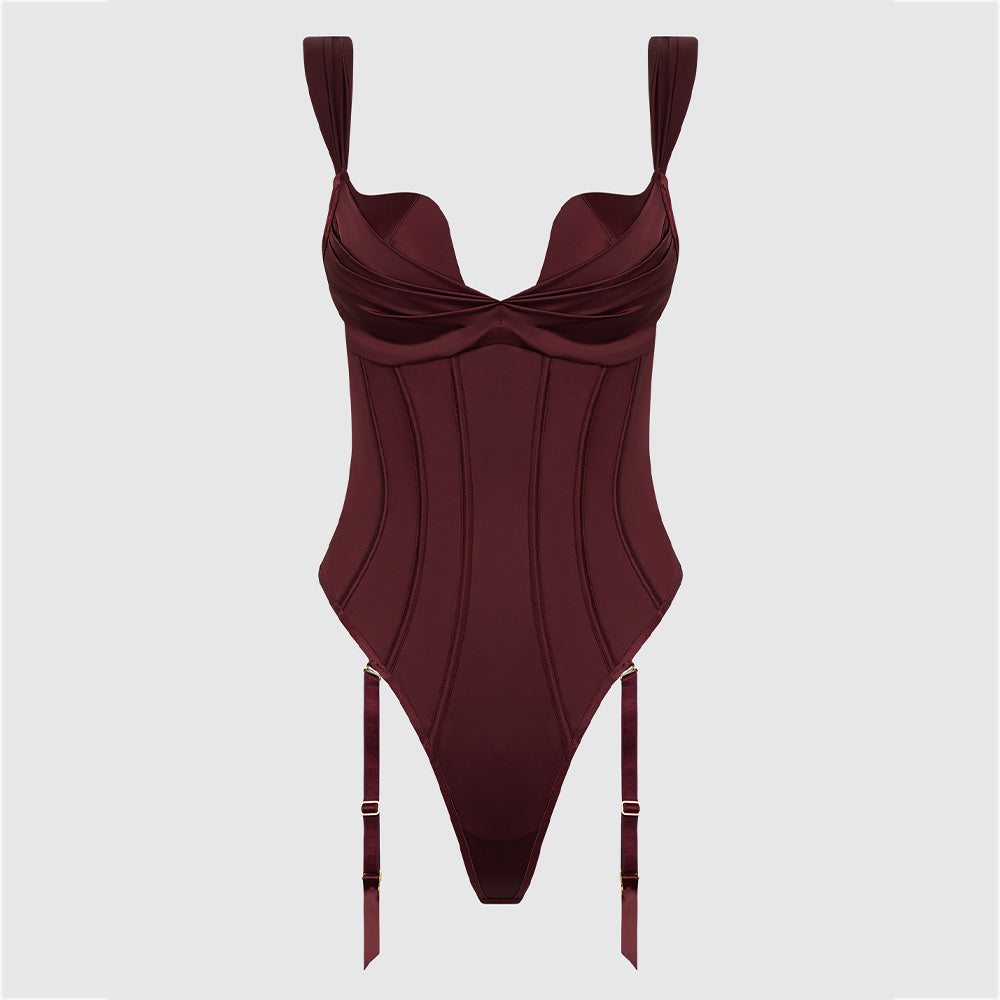 House of Desire Brigeta Satin Push Up Gartered Corset Teddy - Sexy Lingerie for Women, Bridal Boudoir & Special Occasions