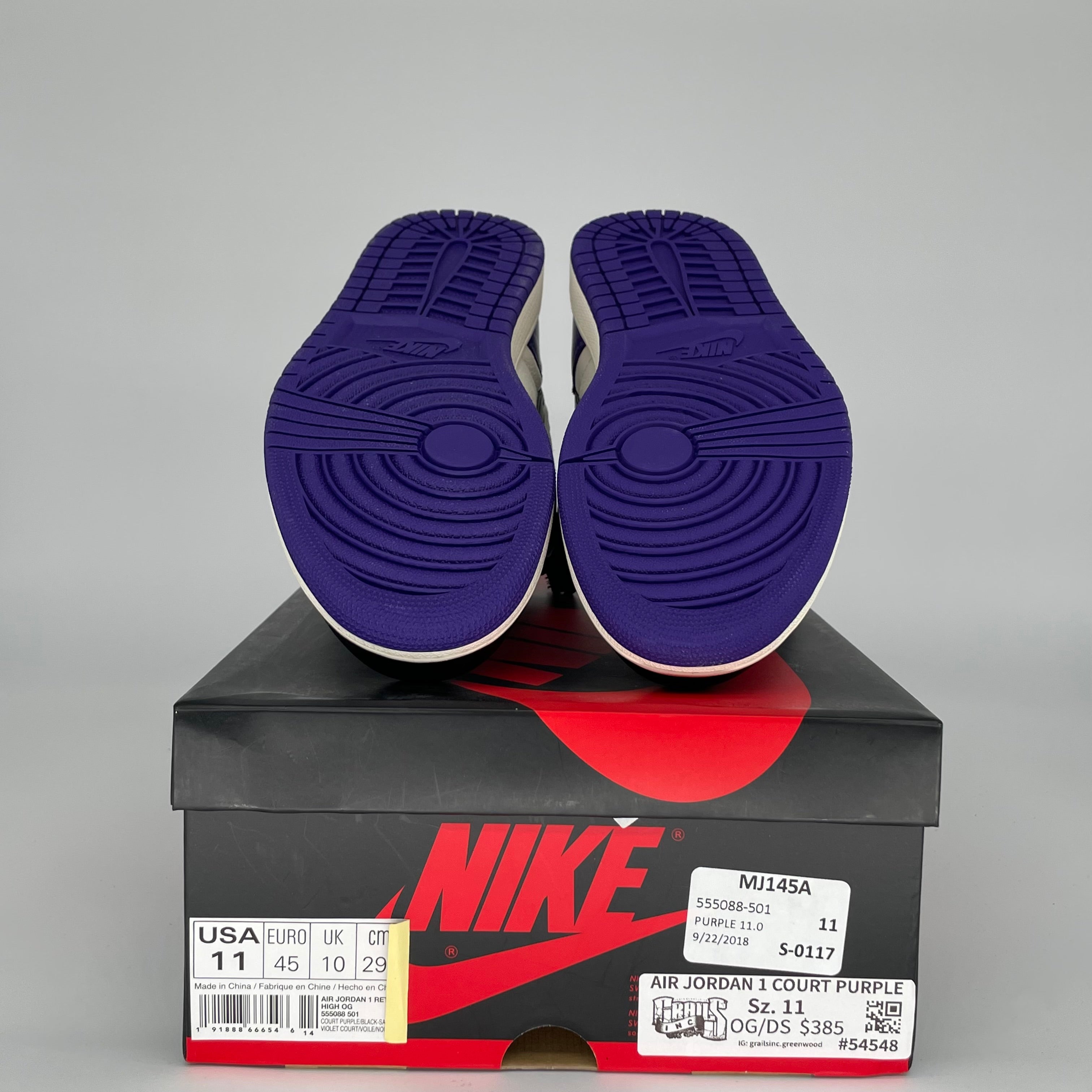 Original: AIR JORDAN 1 COURT PURPLE SIZE 11 555088 501   Optimized: Air Jordan 1 Retro High OG 