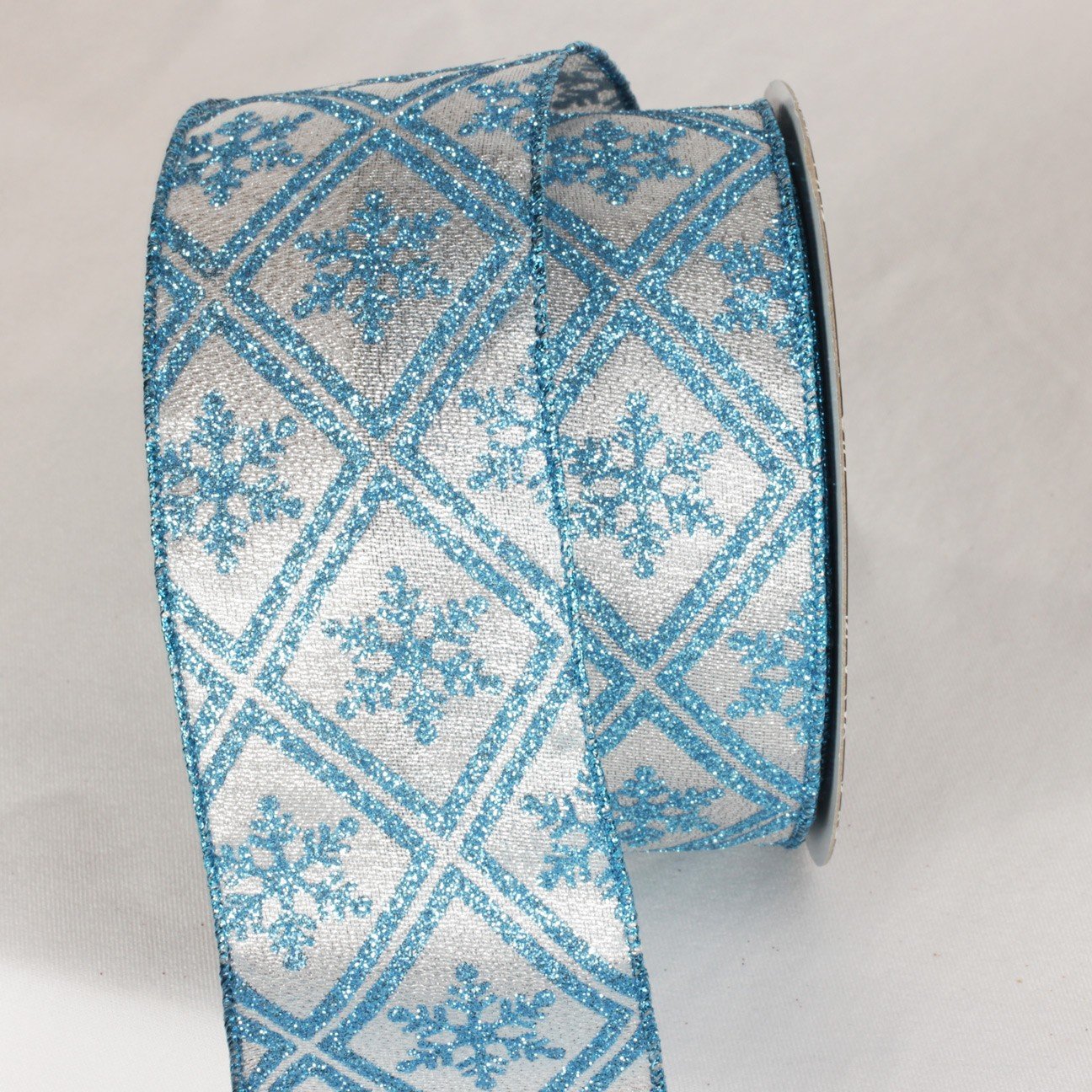 Shimmering Silver and Baby Blue Christmas Snowflake Wired Craft Ribbon - 2.5 Inch x 40 Yards - Perfect for Holiday Gift Wrapping, Tree Decorations, and DIY Crafts