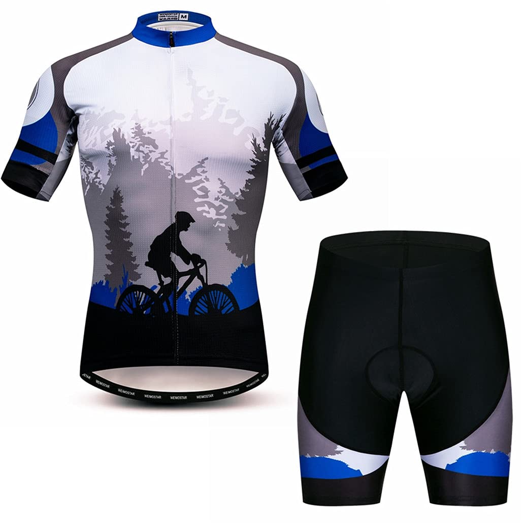 Hotlion Men's Cycling Jersey Set with Gel Pad - Breathable Summer Bike Clothing Suit with 3 Rear Pockets - Perfect for Road Biking, Mountain Cycling & Outdoor Sports