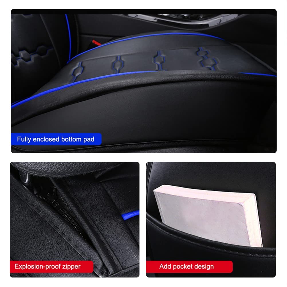 Luxury PU Leather Front & Rear Seat Covers with Headrest Backrest Cushions for Ford Crown Victoria - Breathable Comfortable Black & Blue Car Seat Protectors - Perfect for Daily Commute, Road Trips & Car Interior Protection