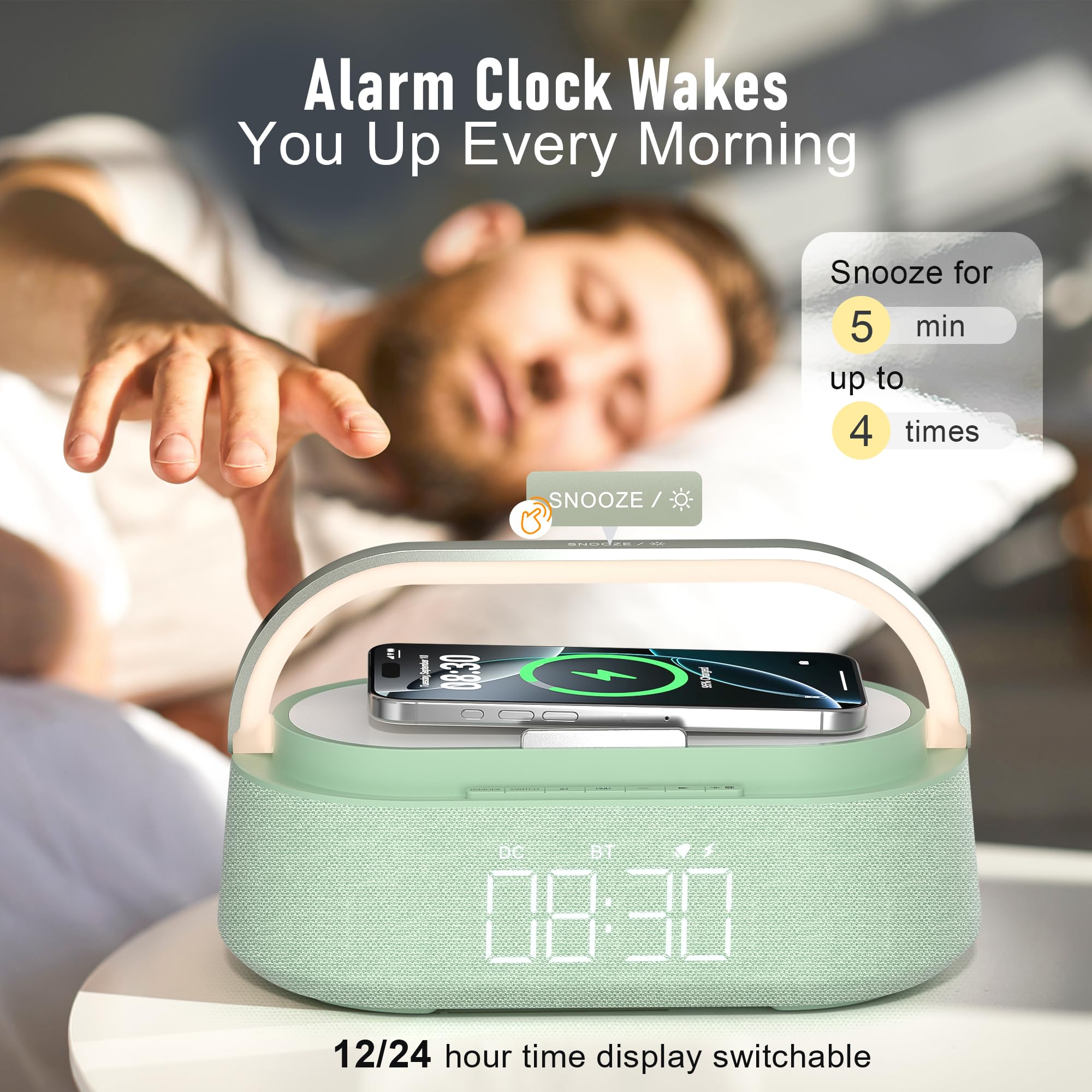 Portable Bluetooth Speaker with Fast Wireless Charger, FM Radio, Touch LED Night Light & Phone Holder - Perfect for Bedroom, Office, Home Use & Gift Giving | Enjoy Music, Charging & Ambient Lighting Anywhere