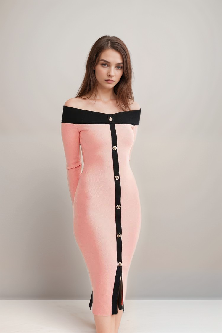 Elegant Carine Pink Midi Dress for Women - Flowy Summer Party & Wedding Guest Dress