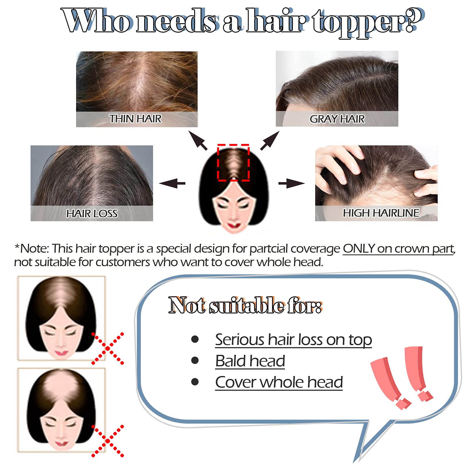 Human Hair Toppers with Bangs - 14 Inch Silk Base Clip-In Hairpiece for Women | Dark Brown (#2) | 44g | Natural Looking Toupee & Hair Extensions | Perfect for Thinning Hair, Hair Loss & Styling | Great for Daily Wear, Parties & Special Occasions