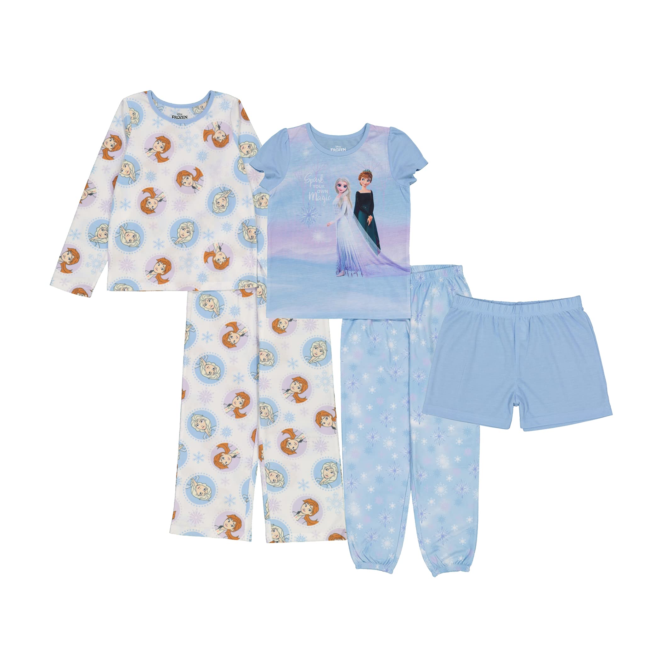 Disney Frozen Princess & Minnie Mouse 5-Piece Girls' Pajama Set - Soft, Cute & Comfortable Loose-Fit Sleepwear for Kids | Perfect for Bedtime, Sleepovers & Family Movie Nights