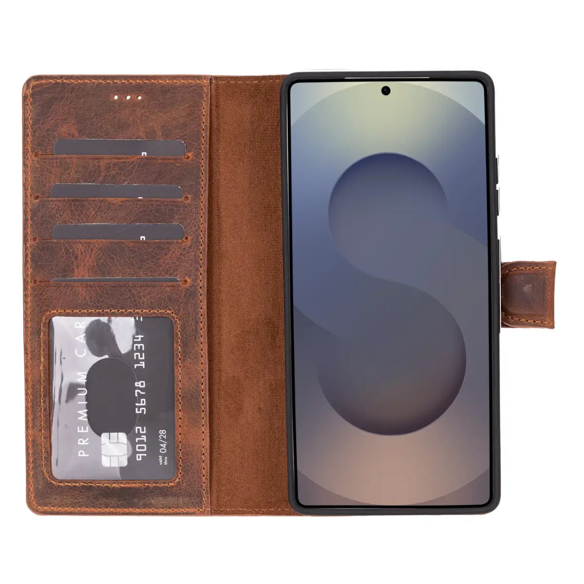 Distressed Brown Magnetic Leather Wallet Case for Samsung Galaxy S25 Ultra - Slim Protective Cover with Card Holder & Strong Magnet for Everyday Use, Travel & Business