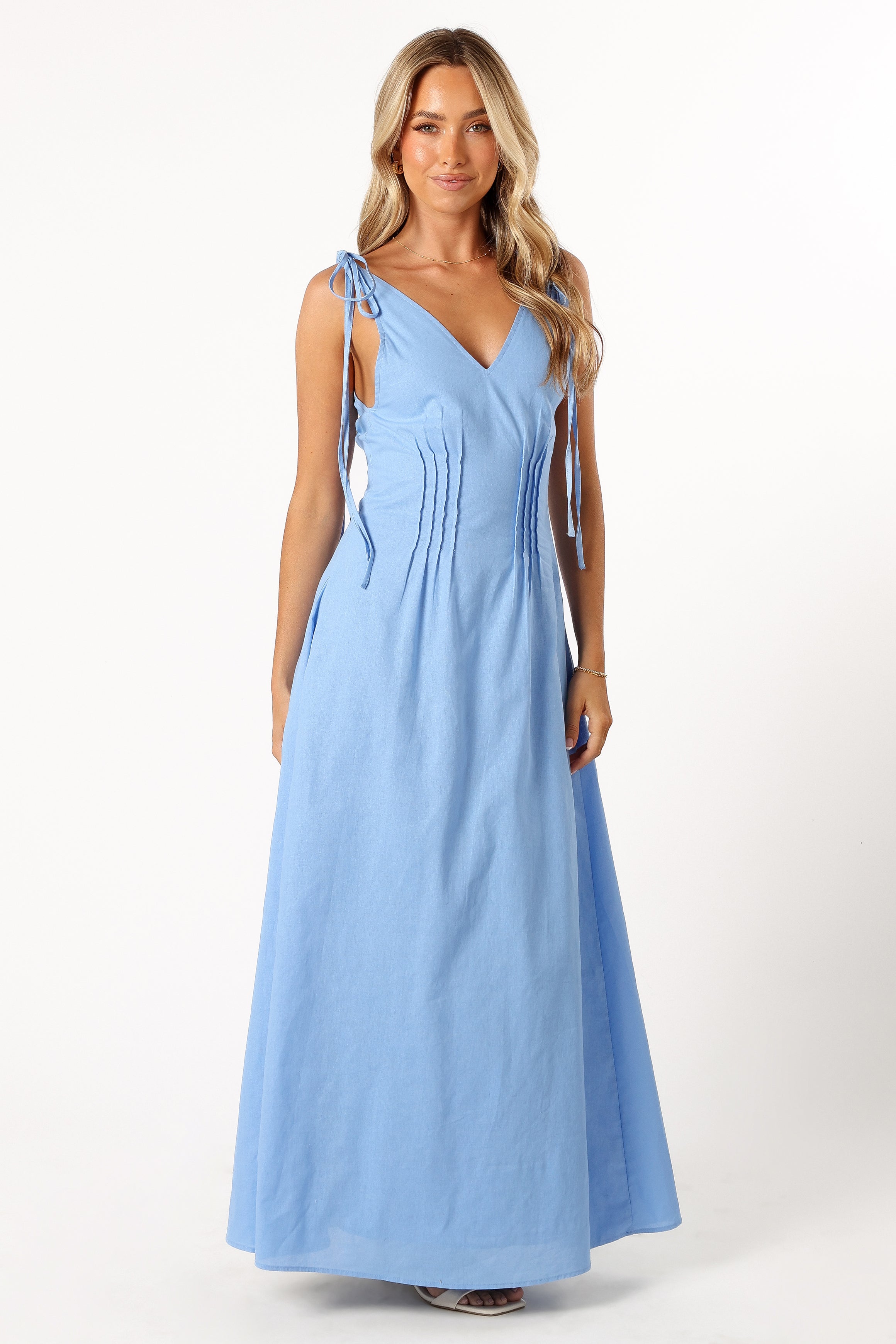 Lainey Tie Maxi Dress for Women - Flowy Long Summer Dress in Blue | Perfect for Beach, Vacation & Casual Outings