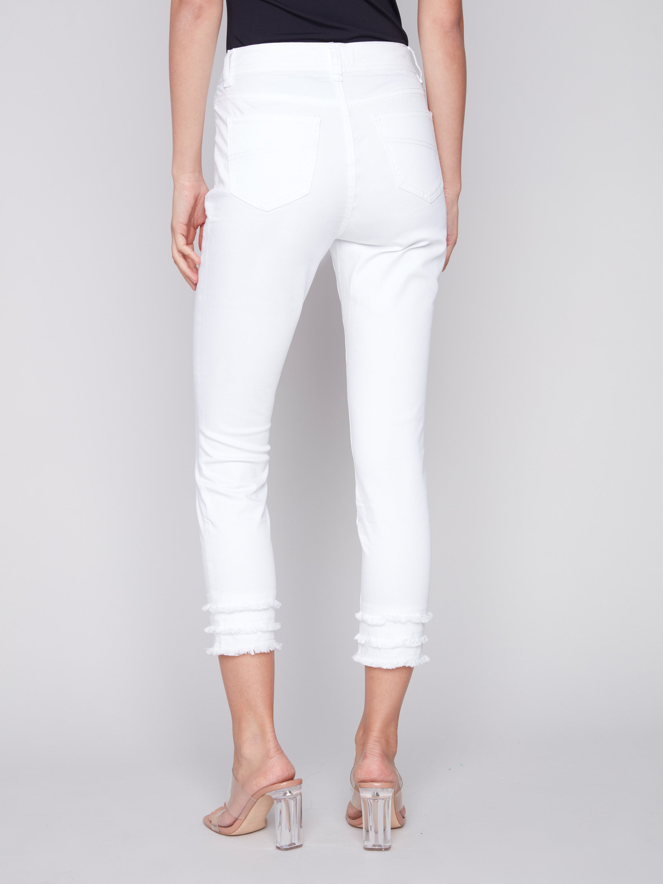 Frayed Hem Cropped Twill Pants for Women - High Waisted White Distressed Denim Look Pants | Casual Streetwear, Summer Outfits & Boho Fashion