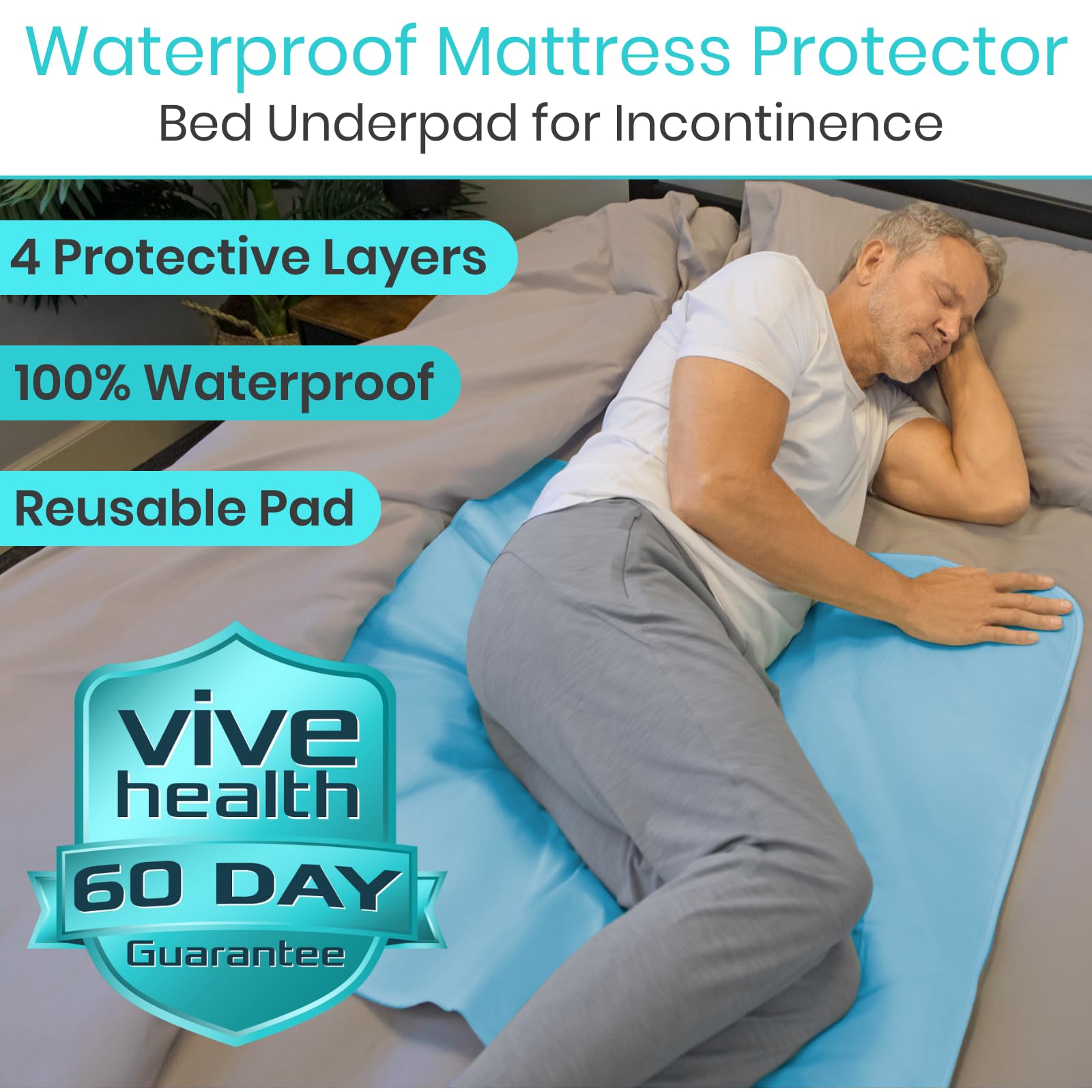 Vive Sures Waterproof Washable Bed Pad for Adults (34