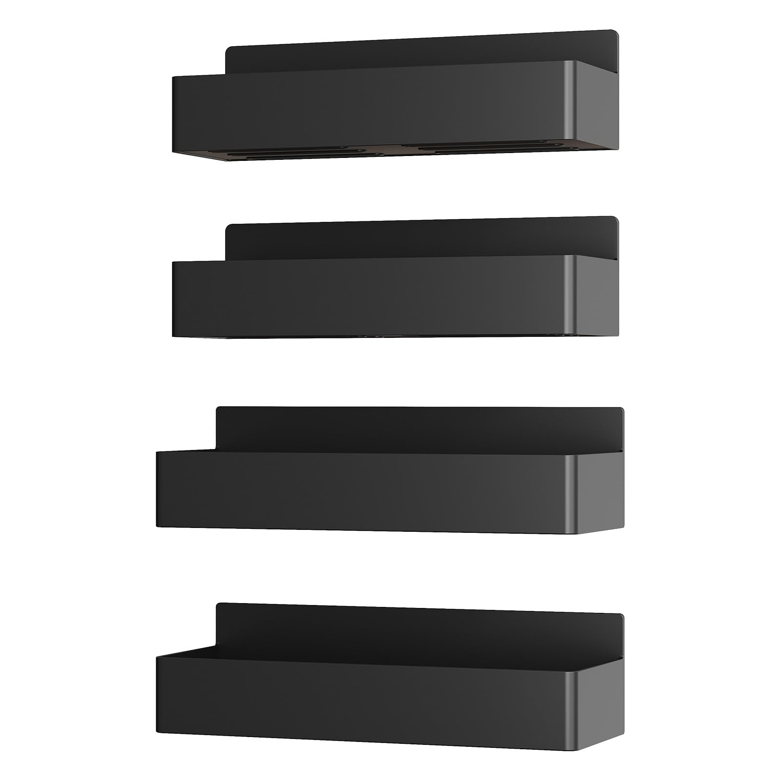 Black Magnetic Spice Rack for Refrigerator - 4 Pack Kitchen Organizer & Storage Shelf | Space-Saving Spice Jars Holder for Pantry, Cabinet, Office & Dorm Room