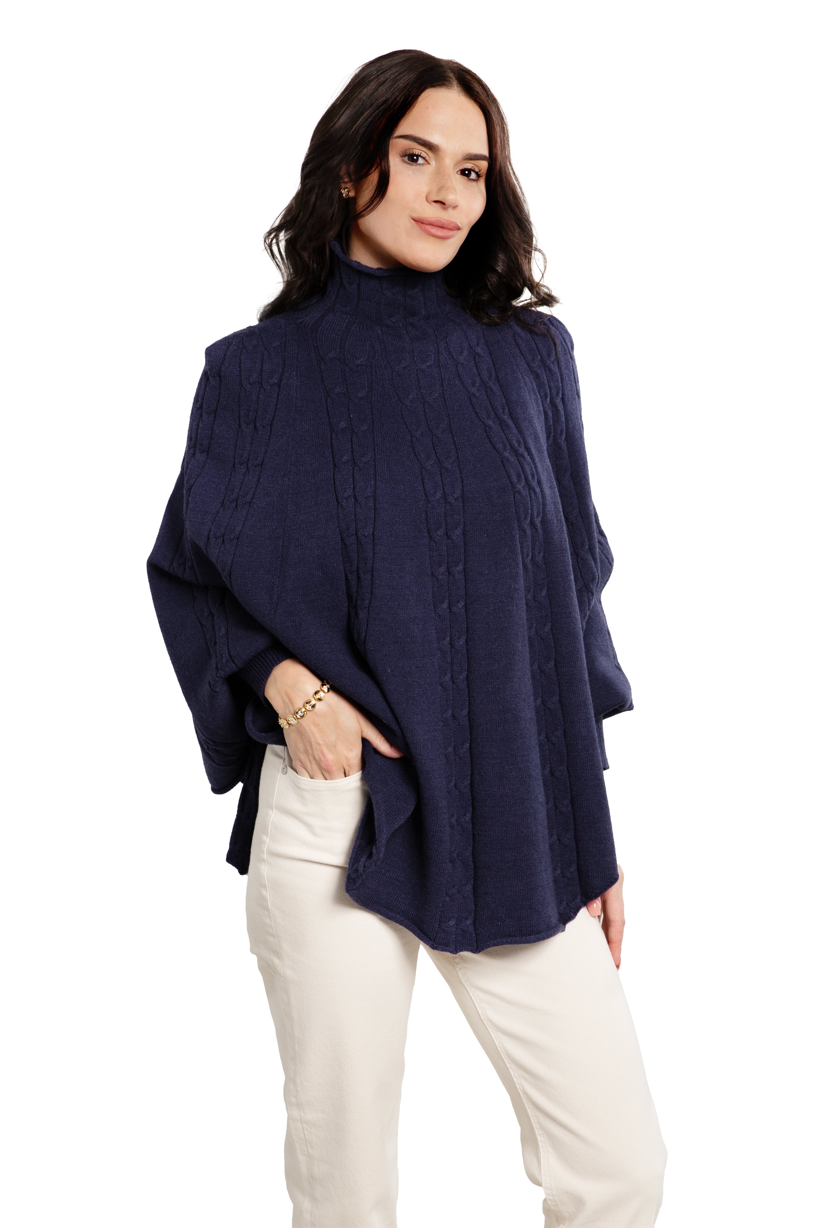 Women's Chunky Cable Knit Turtleneck Poncho Sweater - Cozy Winter Pullover for Casual Outfits & Holiday Gatherings