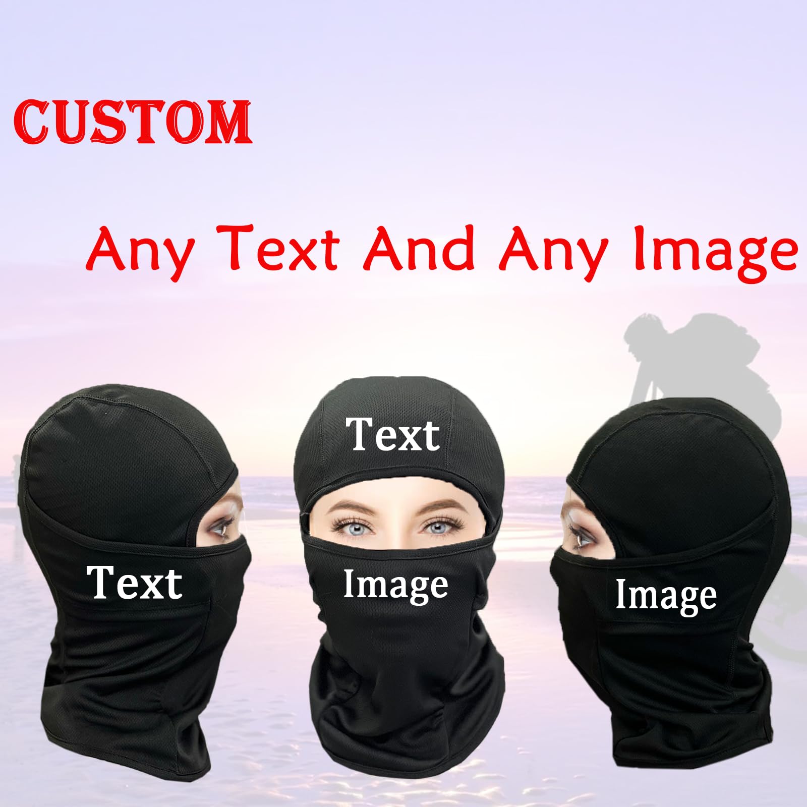 Custom Balaclava Face Mask for Men & Women - Personalized Ski Balaclava with Text/Image - Black & Blue Options - Kids Balaclava Hood - Perfect for Skiing, Snowboarding, Motorcycling & Outdoor Winter Activities