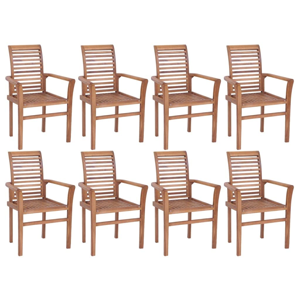 vidaXL 8-Piece Solid Teak Wood Stacking Dining Chairs | Retro Style Accent Chairs for Kitchen, Living Room, Bedroom & Outdoor Dining