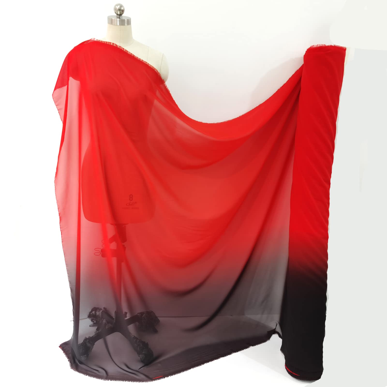 100D Black & Red Ombre Chiffon Fabric - Premium 2-Tone Shading Material for Dresses, Skirts, Scarves & Dance Costumes - DIY Sewing & Fashion Design - Perfect for Evening Gowns, Flowy Skirts & Elegant Scarves