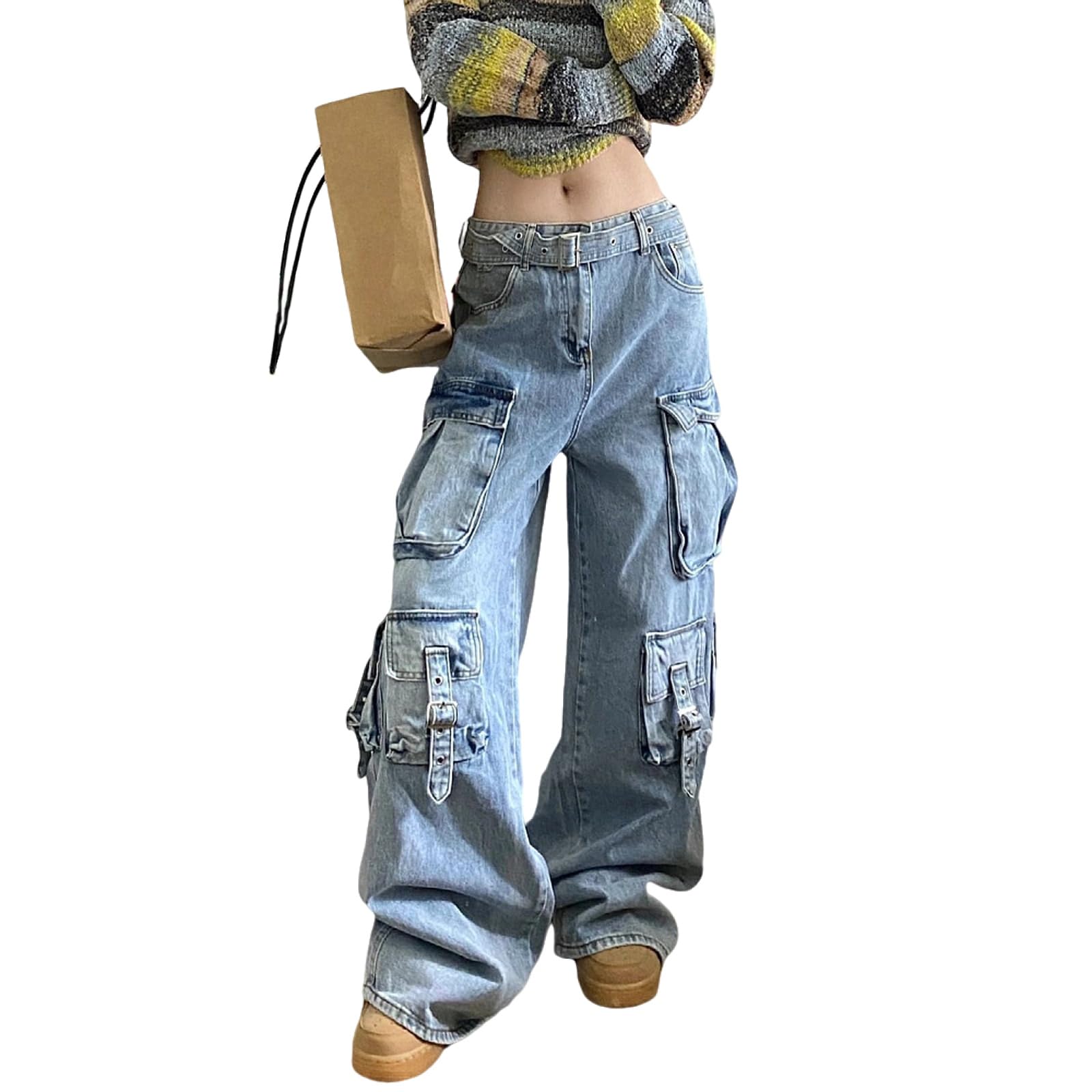 Women's Workwear Jeans - High Waist Loose Y2K Pants with Pockets | Office & Gothic Style