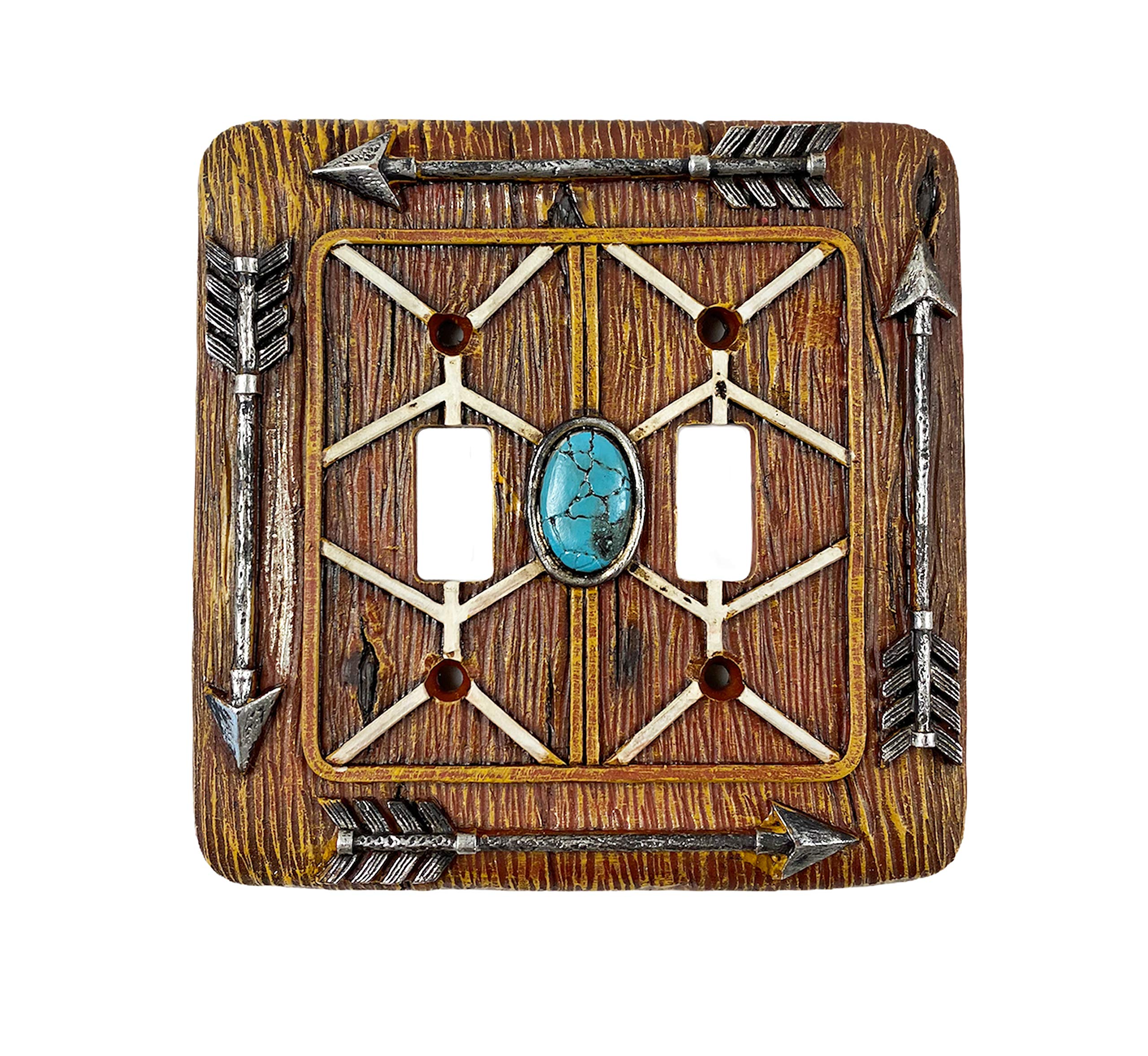 Urbalabs Western Tribal Spear & Teal Gem Decorative Light Switch Cover - Rustic Single/Double Gang Wall Plate for Country Homes - Perfect for Farmhouse, Cabin & Western Style Decor