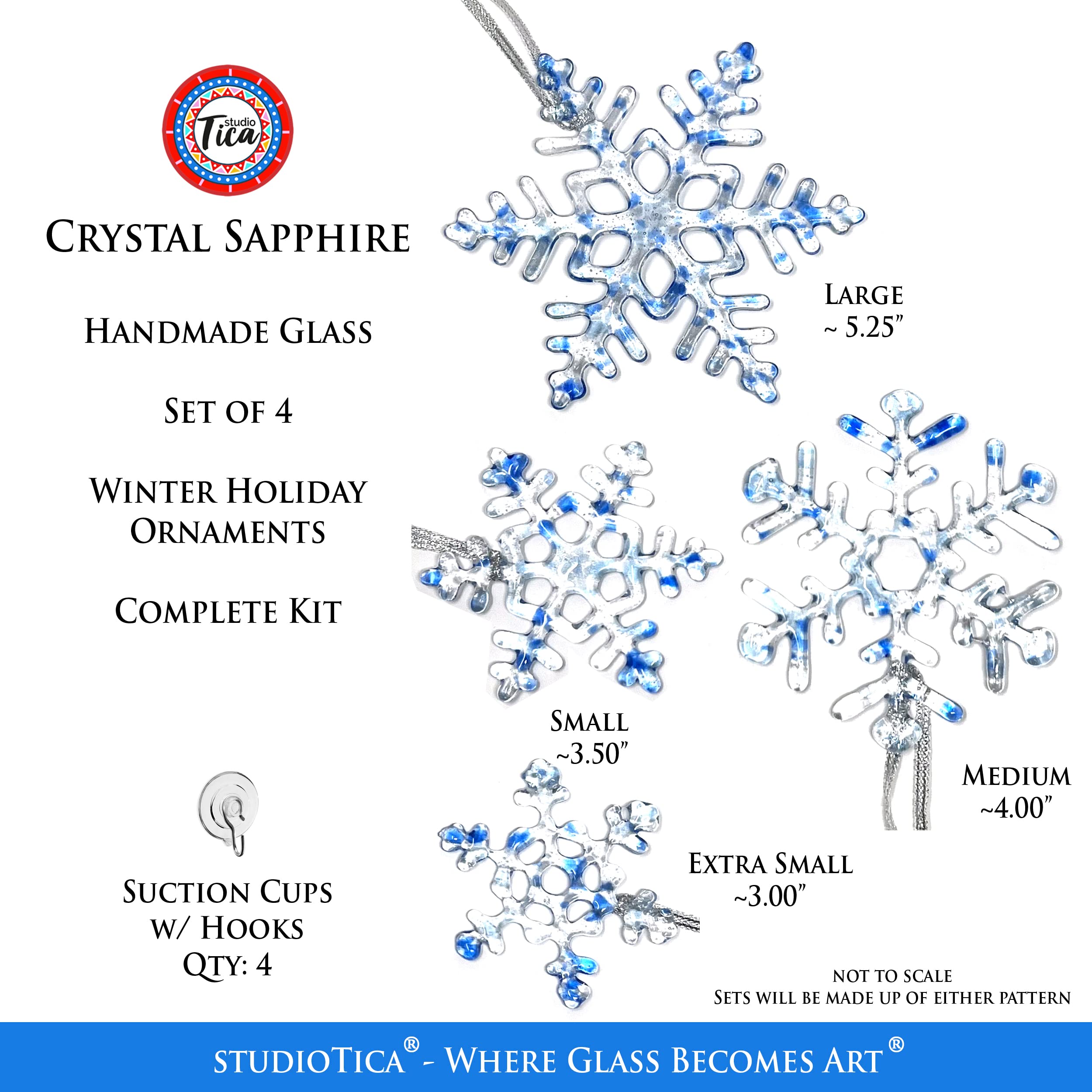 Handmade Sapphire Crystal Glass Snowflake Christmas Ornament - Large Modern Holiday Decoration for Christmas Tree, Suncatcher & Stocking Stuffer - 2024 Edition - Perfect for Festive Home Decor & Gift Giving
