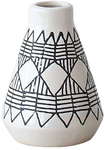 BAIWaNG Ceramic Vase - Retro Geometric Pattern Flower Pot for Home Decor, Nordic Style Flower Arrangement, Decorative Art Piece (Size A) - Perfect for Living Room, Dining Table, Wedding Centerpiece & Gift Idea