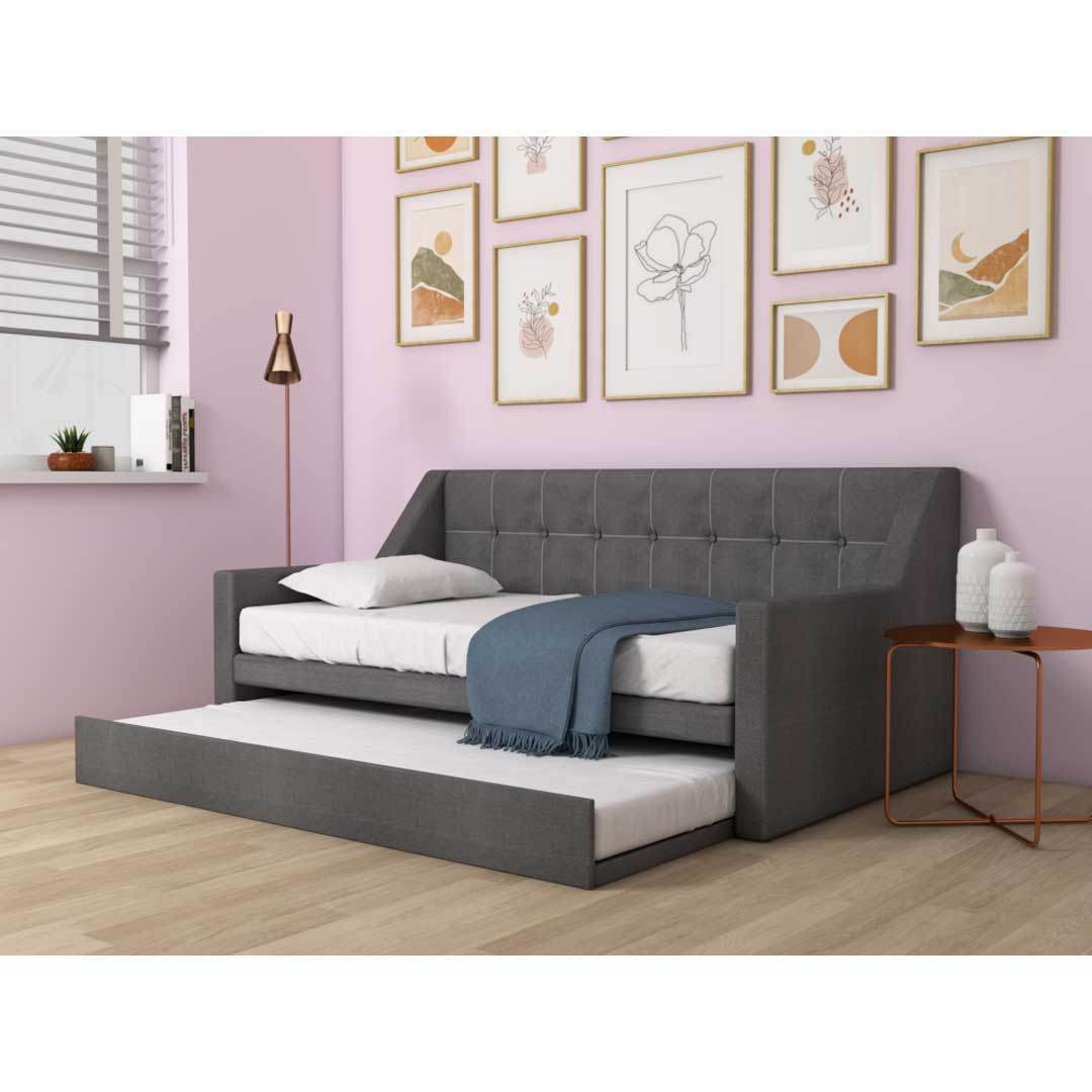 **Merryle 3-in-1 Light Grey Fabric Daybed with Pull-Out Bed Frame – Water Repellent & Space-Saving – Perfect for Guest Rooms, Small Apartments, and Home Offices**