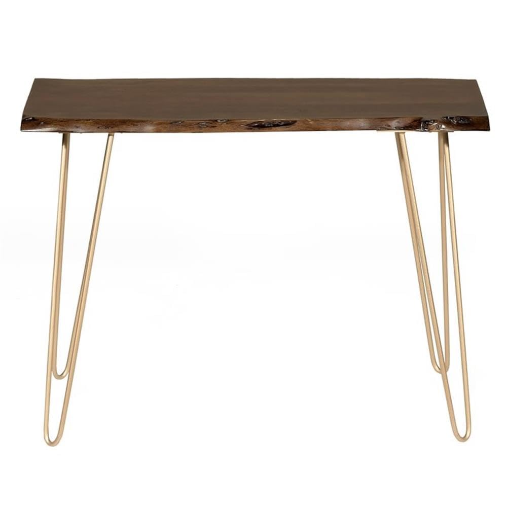 Live Edge Elm Wood Console Table with Gold Accents - Modern Entryway, Hallway & Living Room Furniture for Home Decor