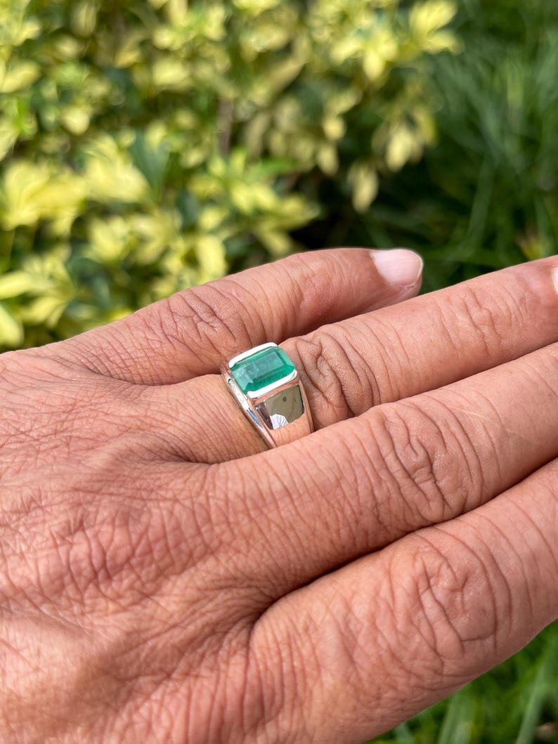 2.75ct Natural Emerald Cut Half Bezel Channel Solitaire Men's Ring in 925 Sterling Silver - Perfect for Weddings, Engagements & Anniversary Gifts