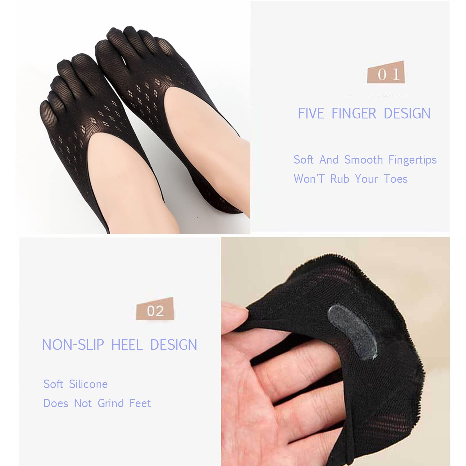 Women's Invisible Toe Socks - No Show Non-Slip Liner for Shoes & Sandals