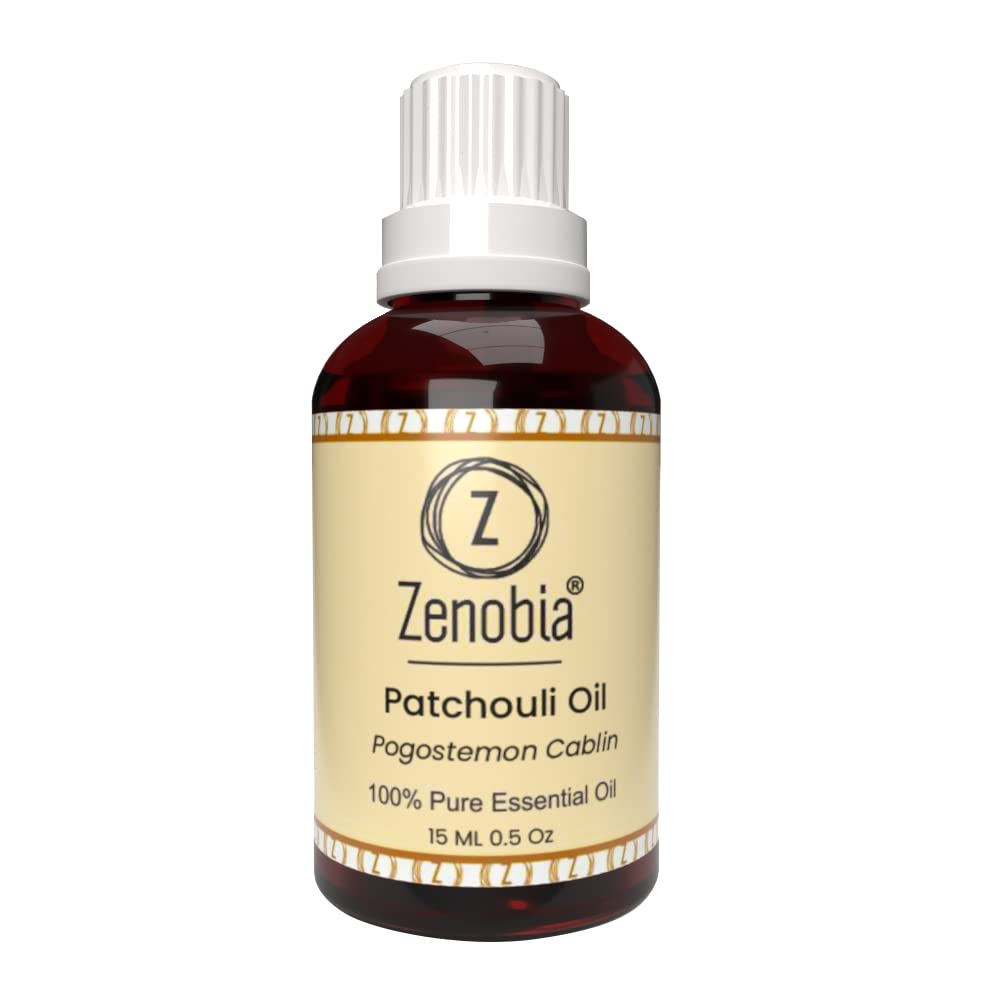 Zenobia 100% Pure Patchouli Essential Oil - Natural Therapeutic Grade for Hair, Beard, Face & Skin Care - Moisturizing Dry Skin & Body - 15ml - Perfect for Aromatherapy, Massage & DIY Beauty Products