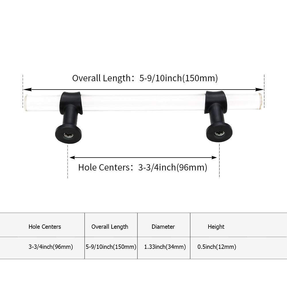 Black Acrylic Cabinet Pulls 5-Pack - Durable Zinc Alloy Handles for Kitchen & Dresser