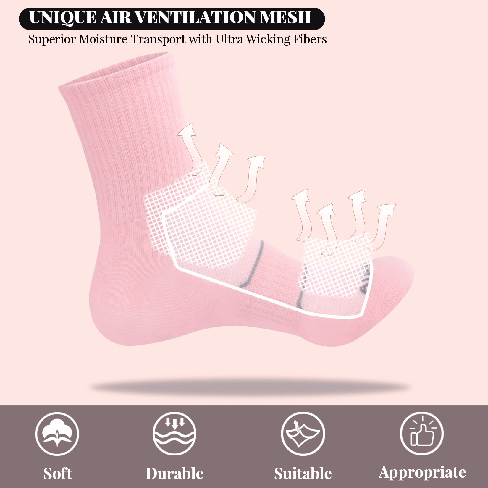 Performance Crew Socks for Women - Arch Support Compression Athletic Running Socks - Breathable Moisture-Wicking Sports Quarter Socks - Ideal for Running, Gym Workouts & Active Lifestyle