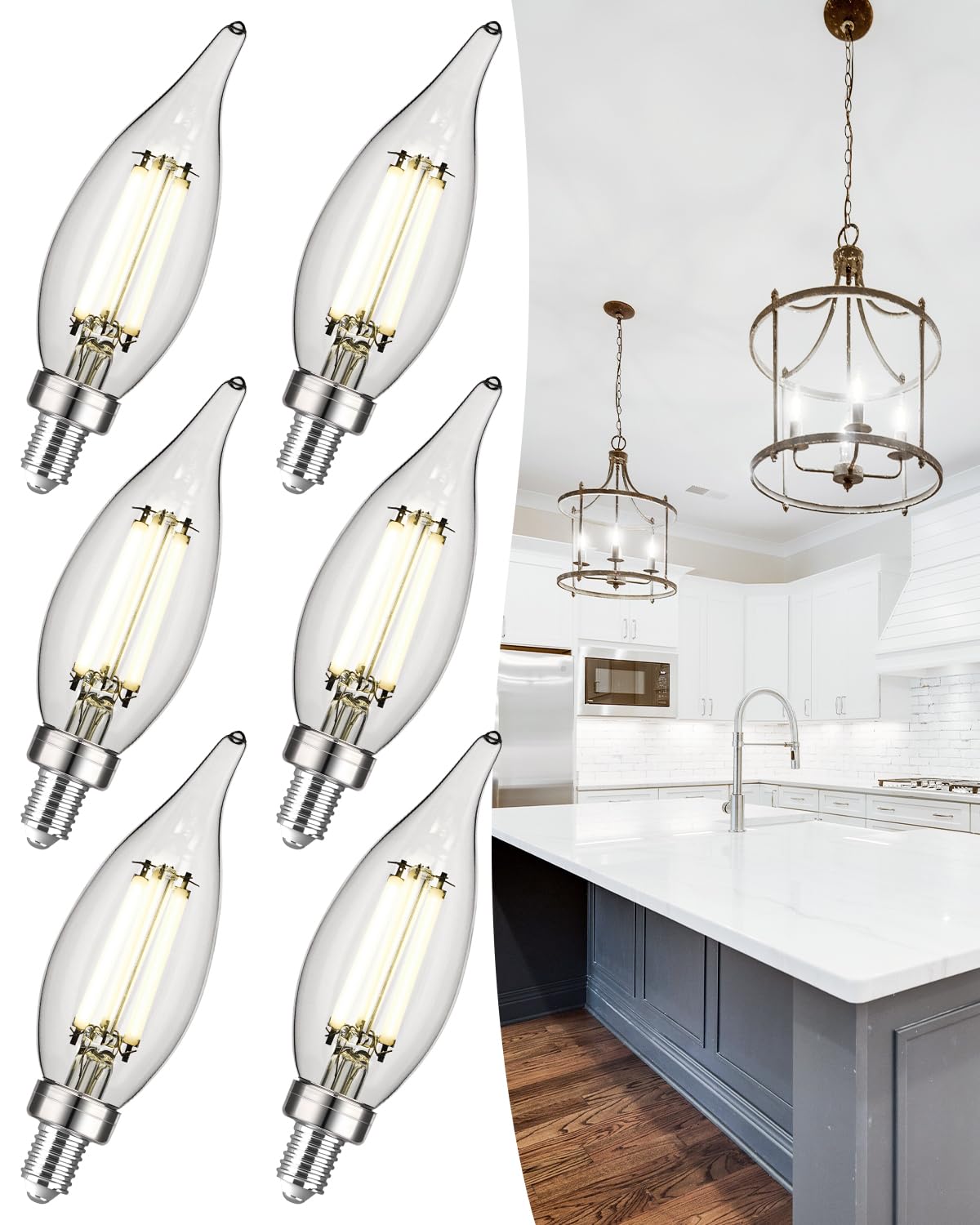 OMED E12 LED Candelabra Bulb - 100 Watt Equivalent, 5000K Daylight White, Dimmable 7W LED Chandelier Light Bulbs (6 Pack) - 1000 Lumen Clear LED Candle Bulbs for Living Room, Dining Room, Bedroom & Light Fixtures - Perfect for Chandeliers, Ceiling Fans & Decorative Lighting