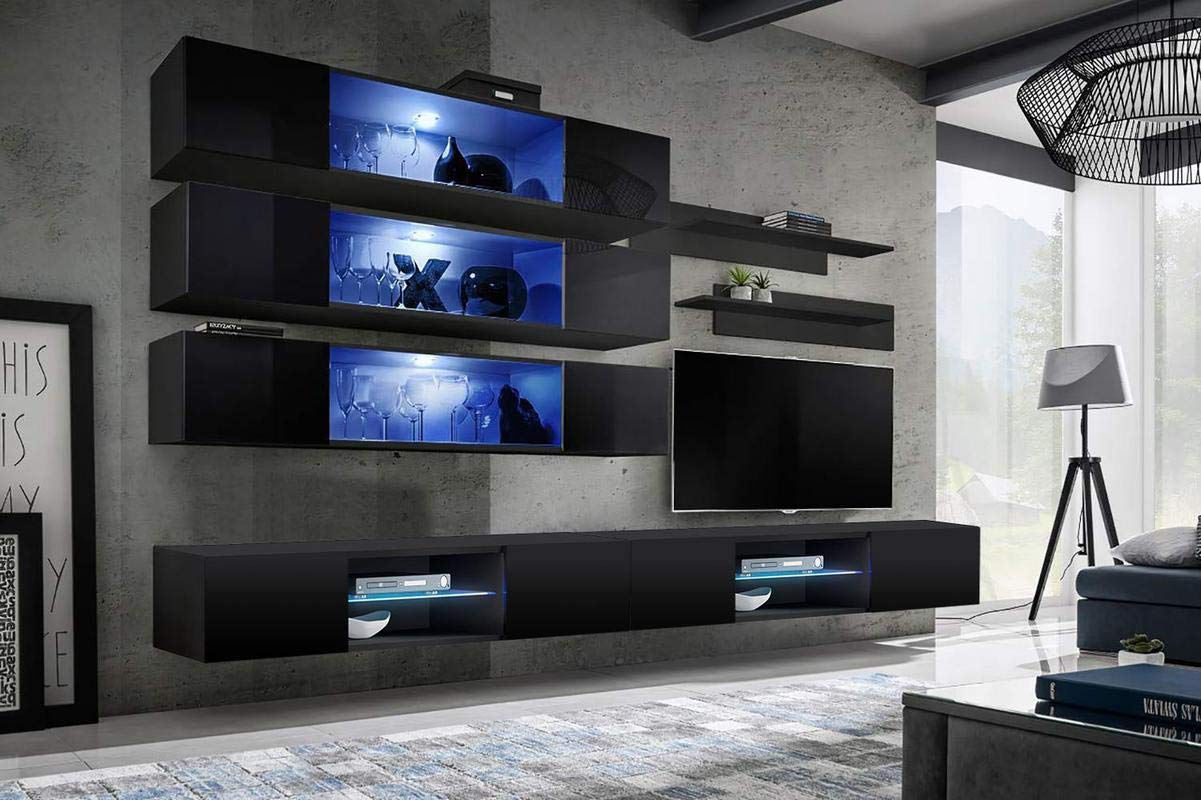 Modern Wall-Mounted TV Stand with Storage Shelves & LED Lights - J3 33