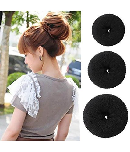 Black Hair Donut Bun Maker Set - 3 Pcs Hair Styling Donuts & 2 Pcs Volume Boosting Sponge Clips for Perfect Buns & Updos | Easy-to-Use Hair Accessories for Women | Great for Parties, Weddings & Everyday Styling
