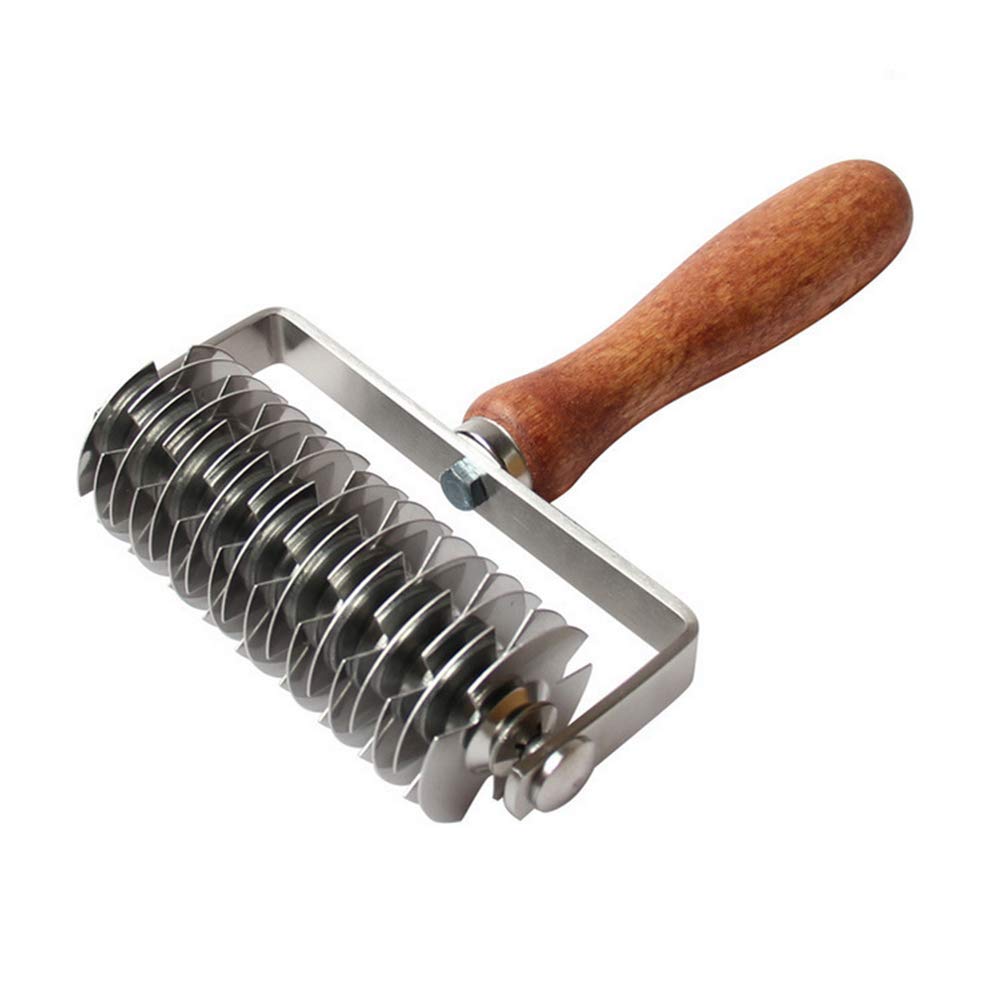 Premium Stainless Steel Dough Lattice Cutter with Wooden Handle - Professional Baking Tool for Perfect Pie Crusts, Cookie Designs & Pastry Decorations | Ideal for Home Bakers, Pizza Making & Cake Decorating