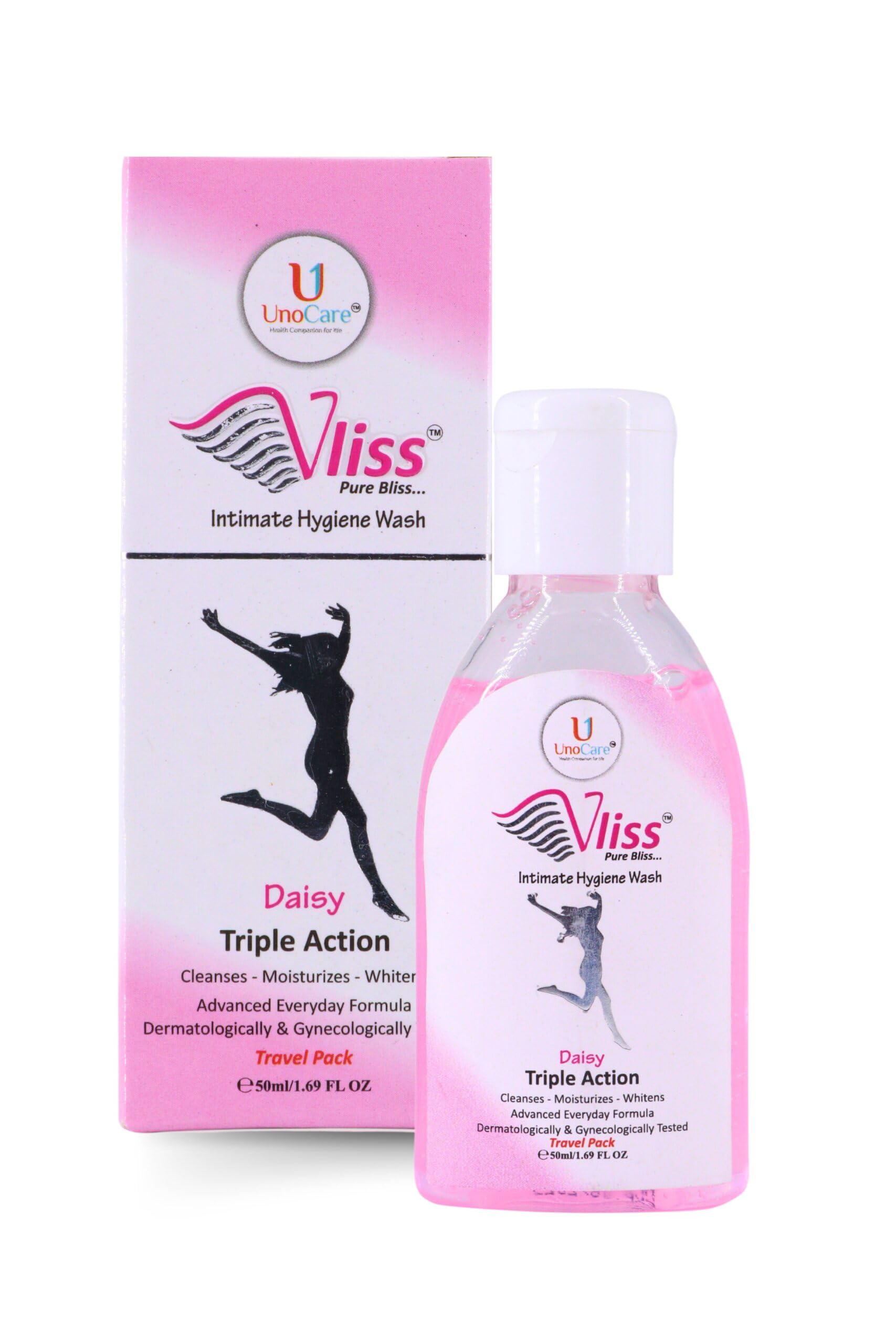 Vliss Daisy Intimate Wash for Women - Natural Feminine Hygiene Gel Prevents Itching, Irritation & Dryness | Moisturizes & Smooths Skin | Triple Action Formula with Germ & Odor Protection | Dermatologist & Gynecologist Approved | 50ml | Perfect for Daily Intimate Care & Sensitive Skin Protection