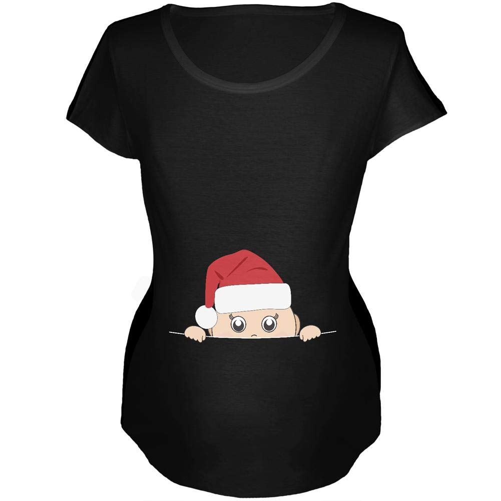 Old Glory Baby Peeking Santa Christmas Pregnancy Bump Costume - Funny Maternity T-Shirt Dress for Women - Holiday Xmas Outfit - Black, Medium - Perfect for Christmas Parties & Maternity Photos