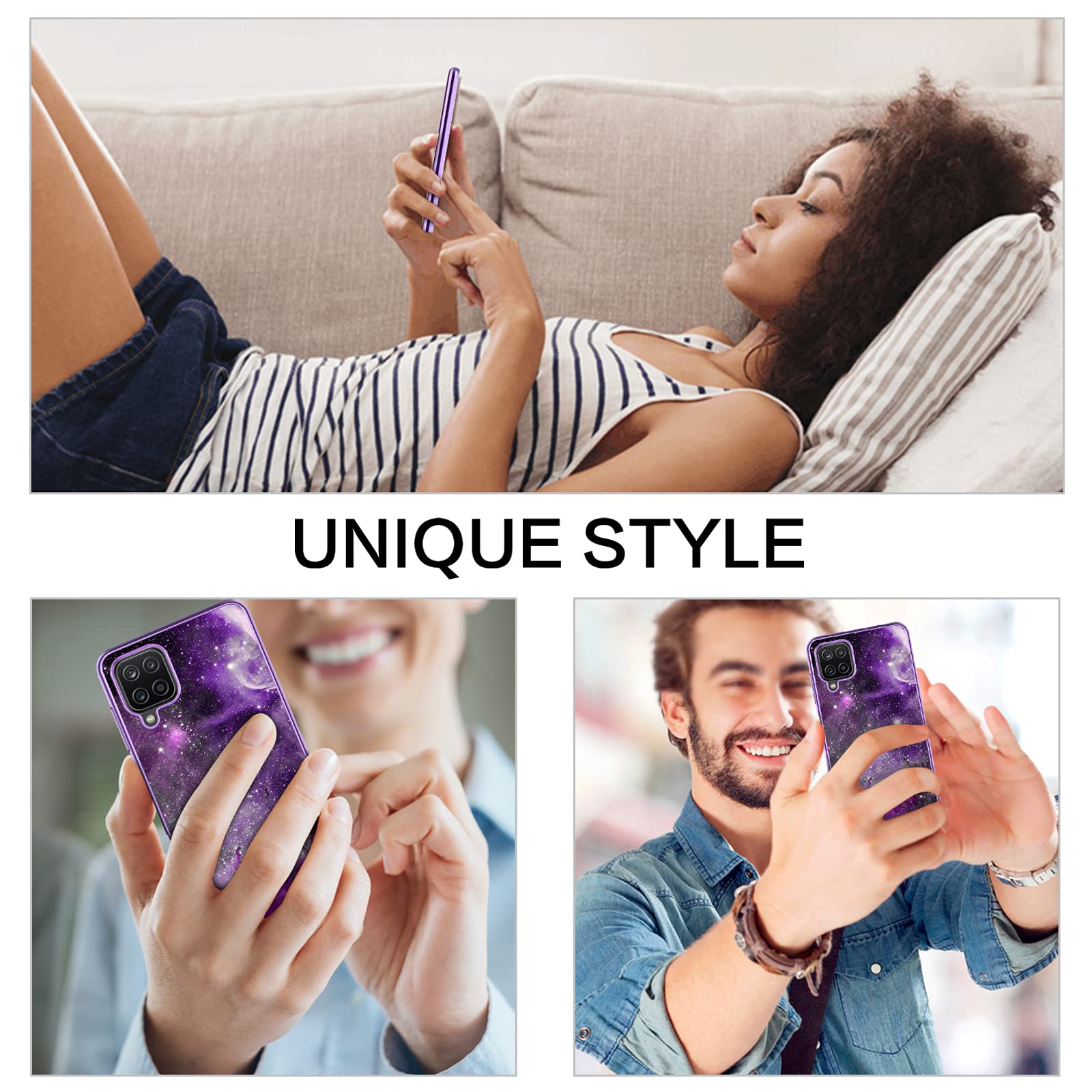 Samsung Galaxy A12 Case, Slim Glow in The Dark Hybrid Hard PC & Soft TPU Bumper Protective Phone Cover for Samsung A12 6.5