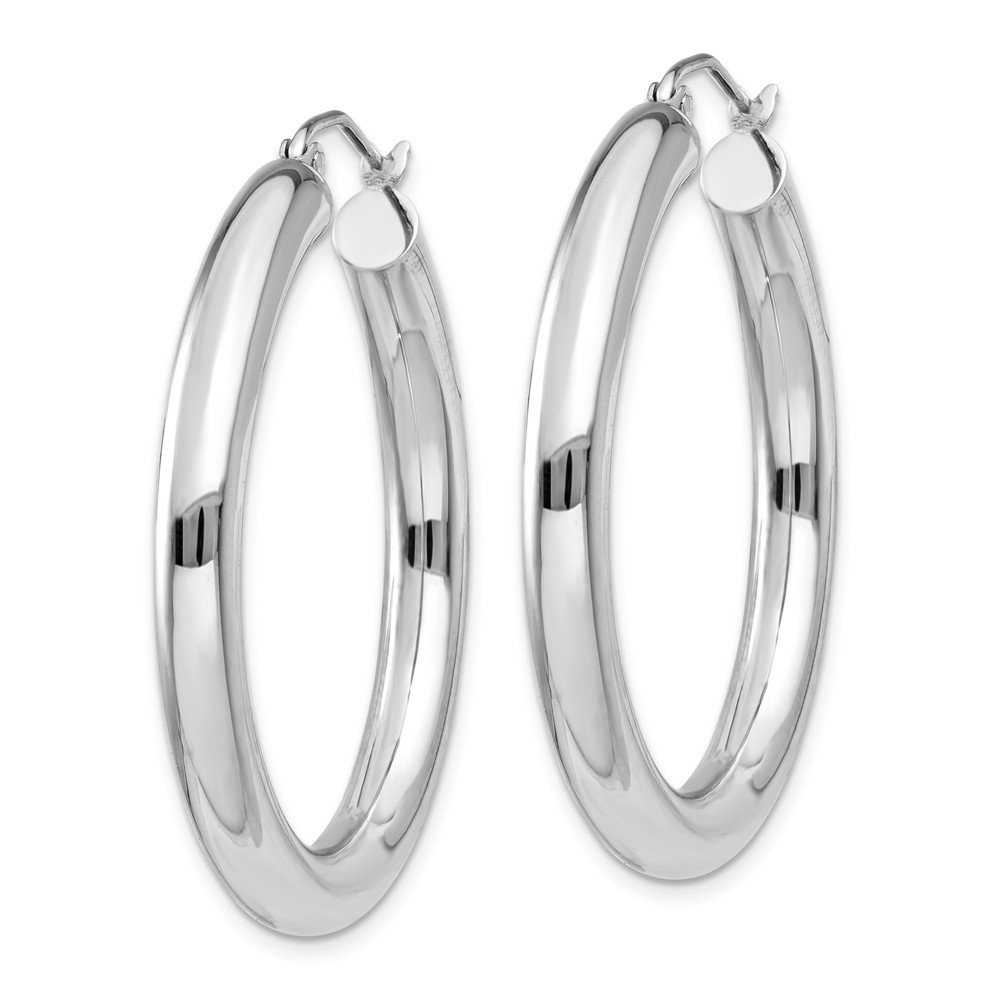 14K White Gold 4mm Lightweight Tube Hoop Earrings for Women - Minimalist Polished Everyday Jewelry for Work, Date Night & Special Occasions