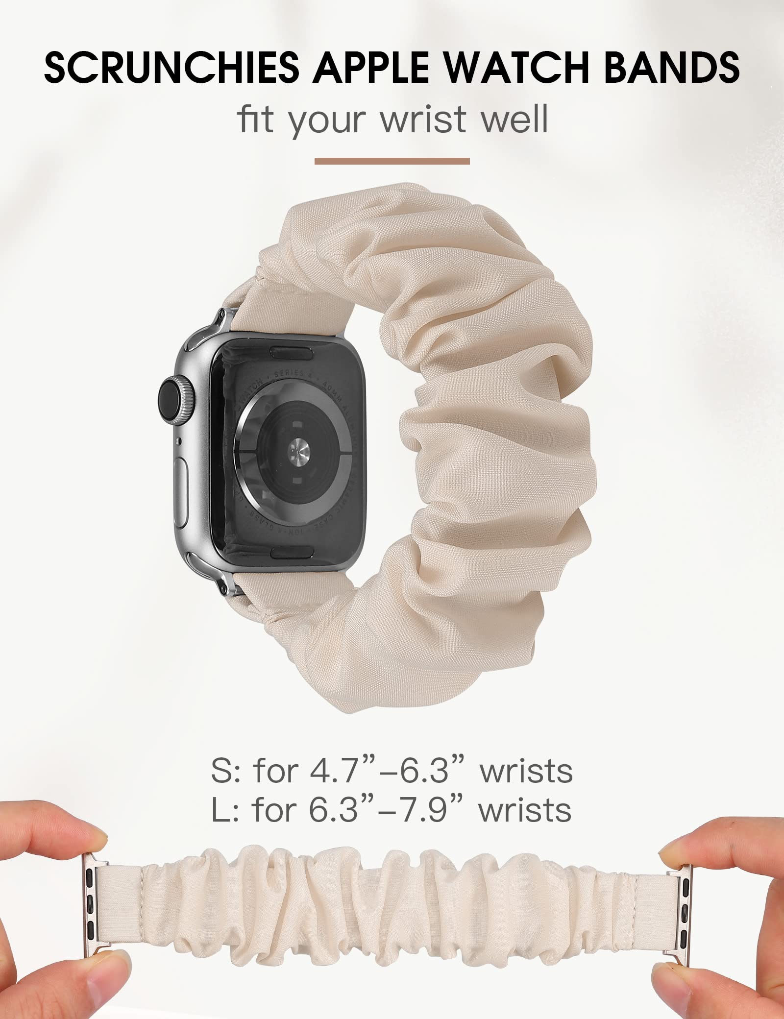 TOYOUTHS Apple Watch Band Scrunchie 38mm 40mm 41mm 42mm - Soft Stretchy Fabric Wristband for Women - Compatible with iWatch Series 10/9/8/7/6/5/4/3/2/1 & SE - Starlight Color (Small) - Perfect for Workouts, Yoga & Everyday Wear