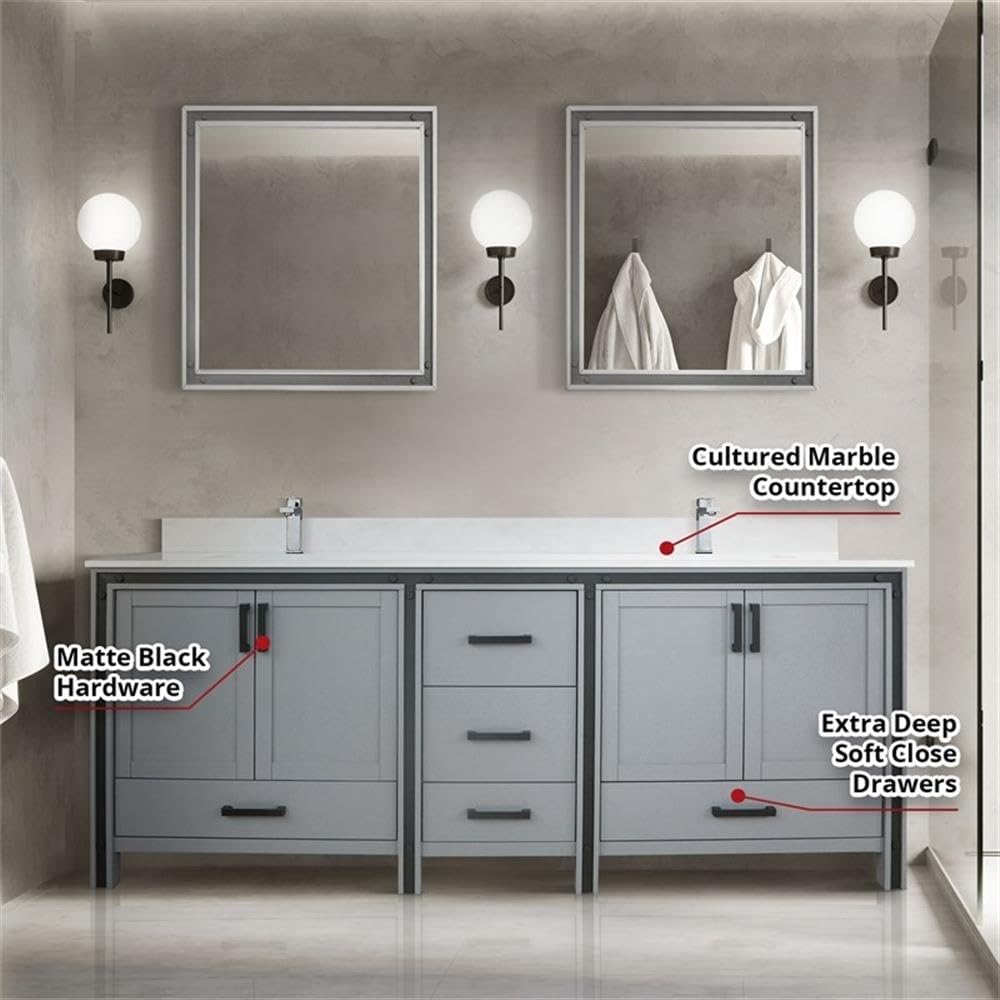 Ziva 80 Inch Wide x 22 Inch Deep Dark Grey Double Bathroom Vanity with Sink - Modern Bathroom Furniture for Master Bath & Guest Bath Remodel