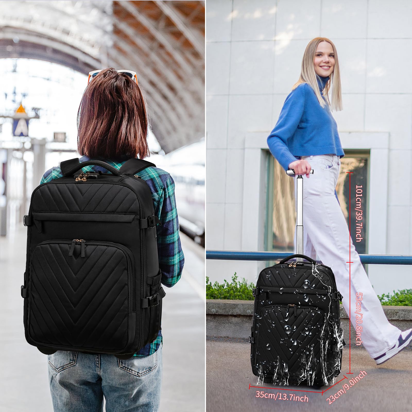 Expandable Rolling Backpack for Men - USB Charging Port & Anti-Theft Lock, Waterproof Business Travel Laptop Backpack with 6 Compartments (Black) - Perfect for Air Travel, Commuting & Business Trips