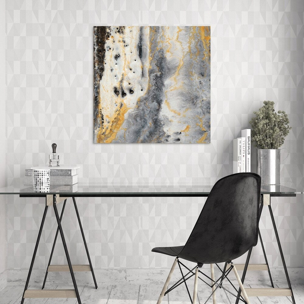 Abstract Gold Wall Art Print on Frameless Floating Tempered Glass Panel - Modern Home & Office Decor for Living Room, Bedroom or Workspace