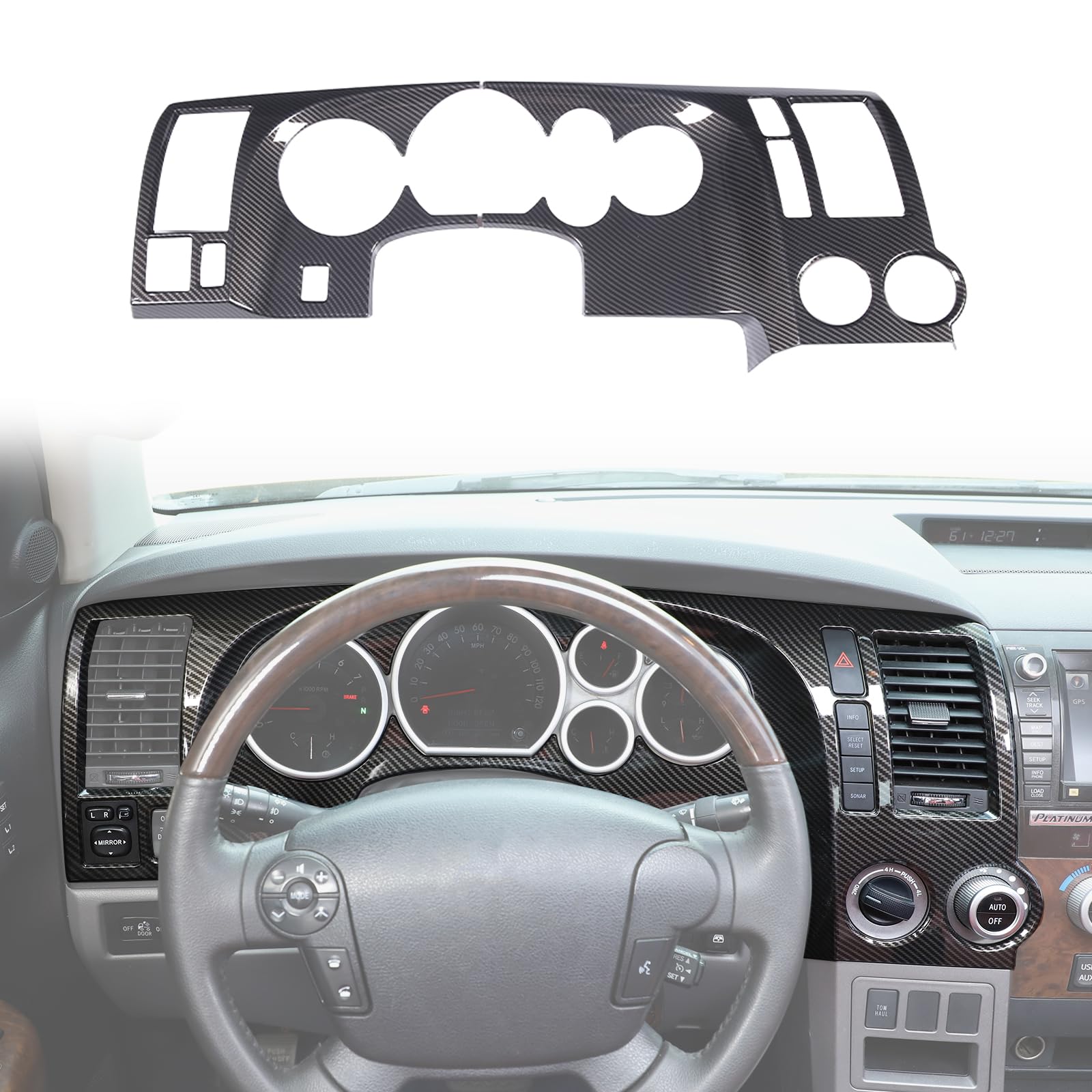HAPPYHORSE Carbon Fiber Dashboard Cover for Toyota Tundra 2007-2013 & Sequoia 2007-2021 - Interior Trim Protection & Decorative Upgrade - Perfect for Off-Roading & Daily Driving