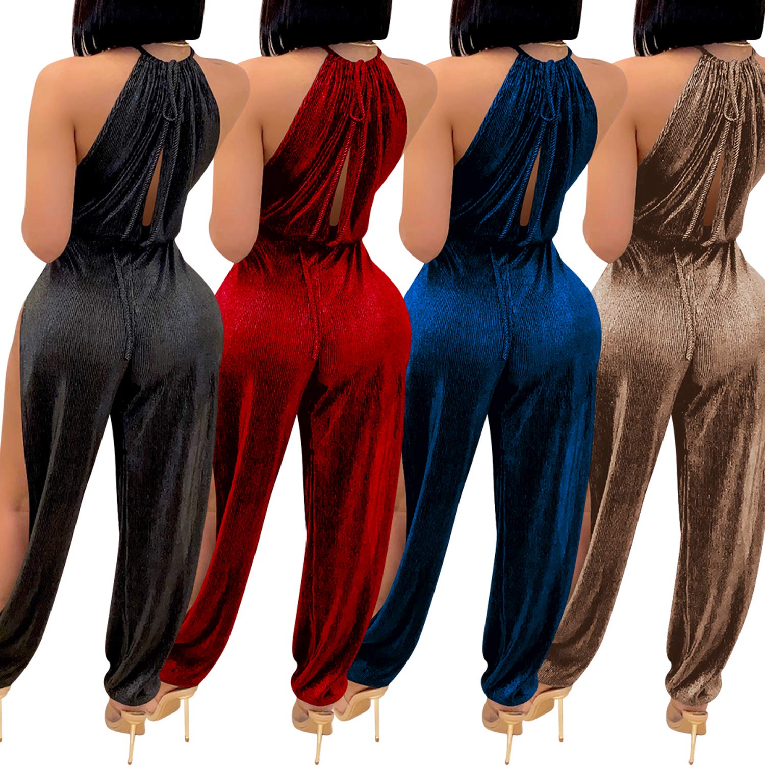 PORRCEY Women's Sexy Elegant Velvet Jumpsuit - Clubwear Night Out Bodycon Dress for Party, Evening Events & Casual Wear | Perfect for Nightclub, Cocktail Party & Date Night