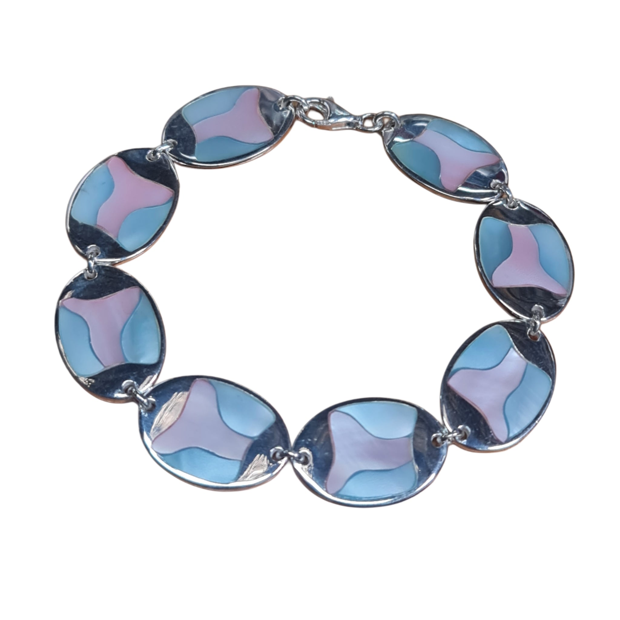 Elegant Mother of Pearl Bracelet in Pink & Blue - 925 Sterling Silver Jewelry for Women - Perfect for Weddings, Parties & Everyday Wear
