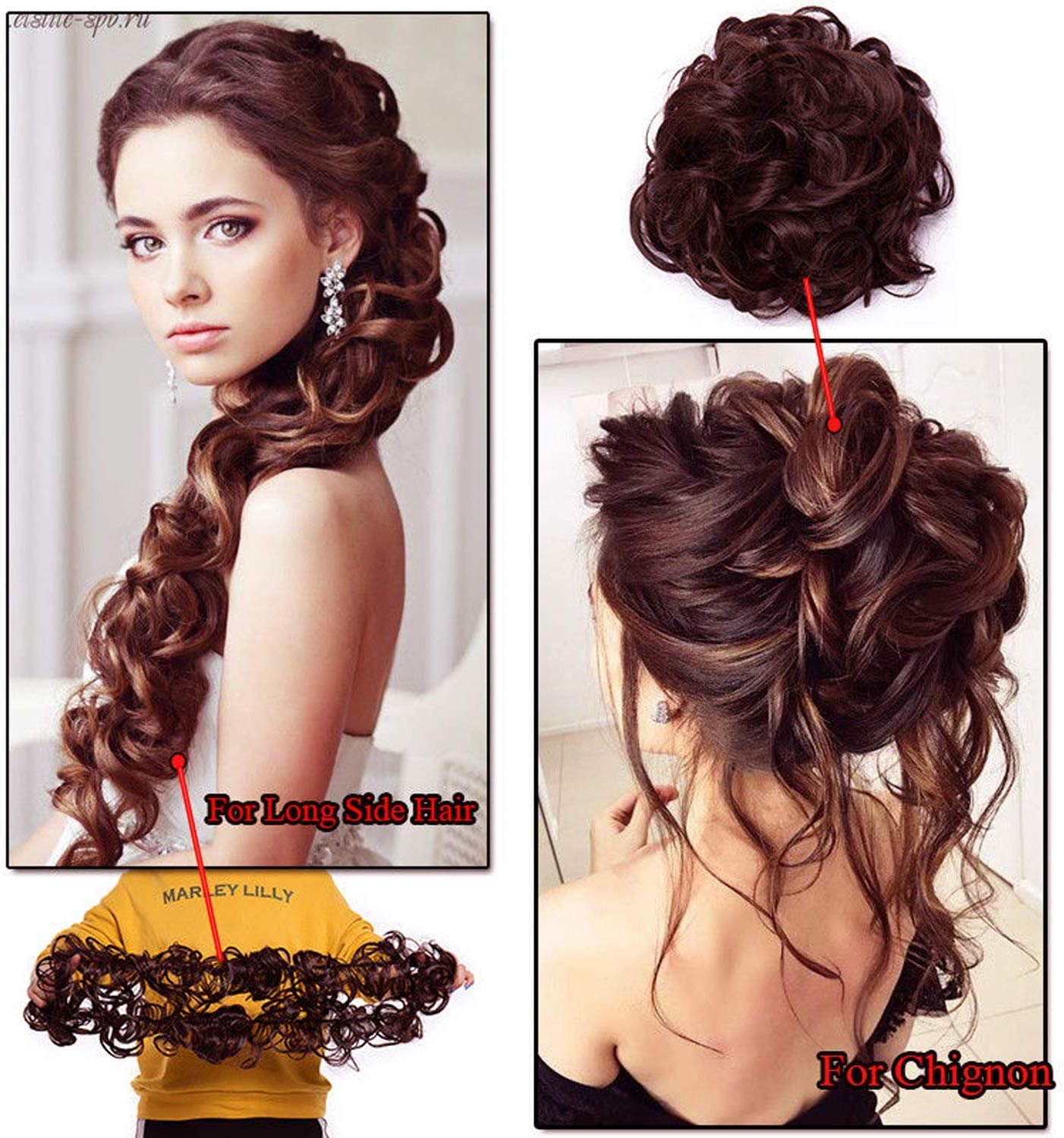 Ekan Ponytail Frill Hair Extensions for Women - Messy Juda Bun Maker - 20g Pack of 1 (Medium Brown) - Perfect for Parties, Weddings & Everyday Styling
