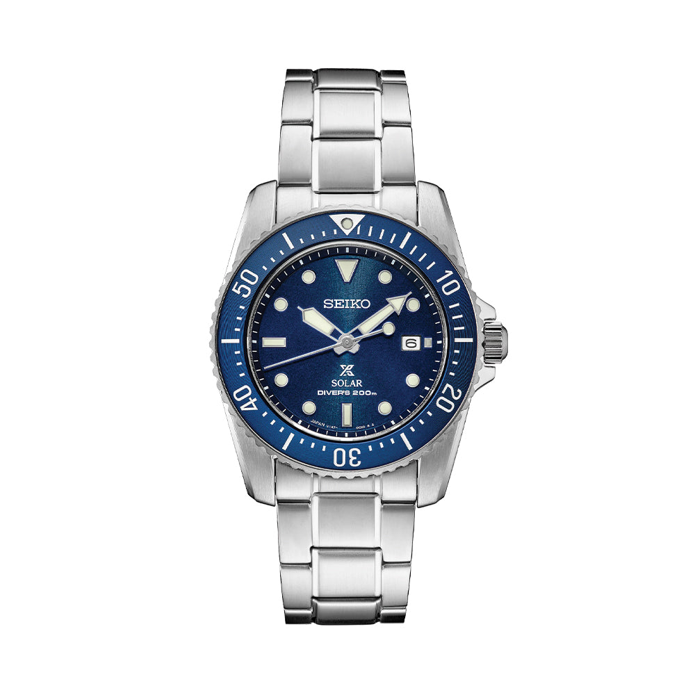 Seiko SNE585 Prospex Solar Diver Watch - 38.5mm Blue Dial Stainless Steel Bracelet for Men | Waterproof Sports & Casual Wear | Perfect for Diving, Swimming & Everyday Use