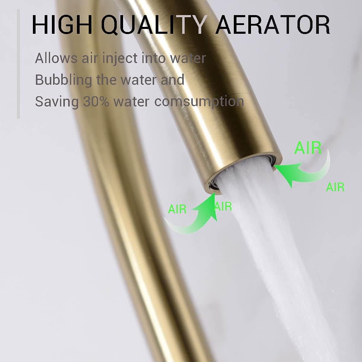 TRUSTMI Solid Brass Kitchen Faucet - Single Handle 1 Hole 360° Swivel Gooseneck Bar Sink Mixer Tap in Brushed Gold | Perfect for Modern Kitchens, Bars & Restaurant Prep Areas